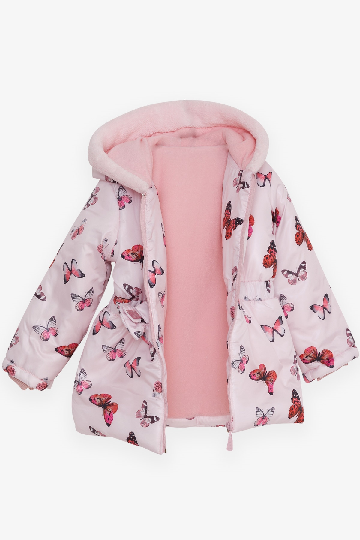 Breeze Kız Çocuk Mont Renkli Kelebek Desenli Pembe (1-4 Yaş)