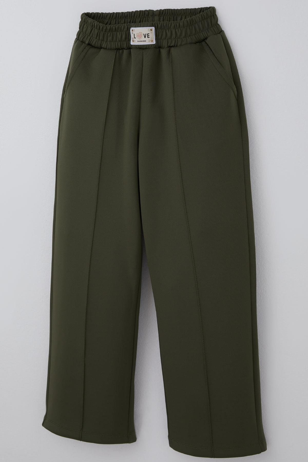 Breeze Kız Çocuk Pantolon Arma Detaylı Çima Dikişli Cepli Koyu Haki Yeşil (8-14 Yaş)