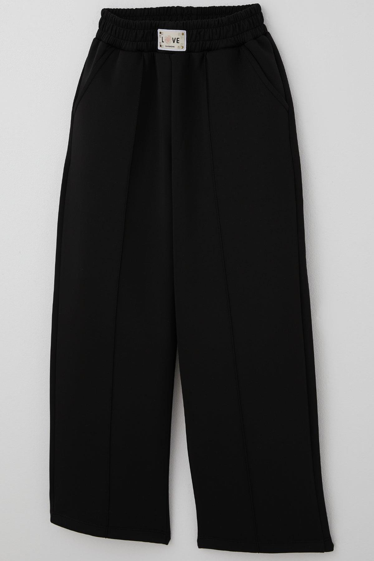 Breeze Kız Çocuk Pantolon Arma Detaylı Çima Dikişli Cepli Siyah (8-14 Yaş)