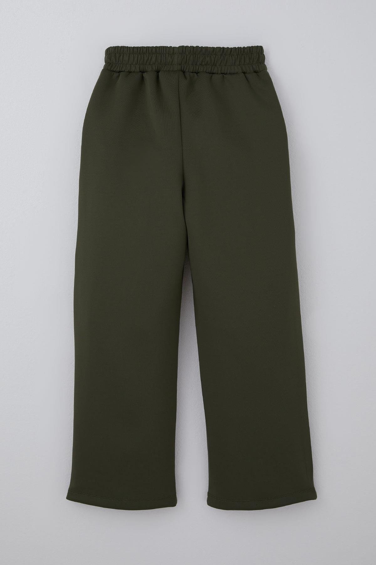 Breeze Kız Çocuk Pantolon Arma Detaylı Çima Dikişli Cepli Koyu Haki Yeşil (8-14 Yaş)