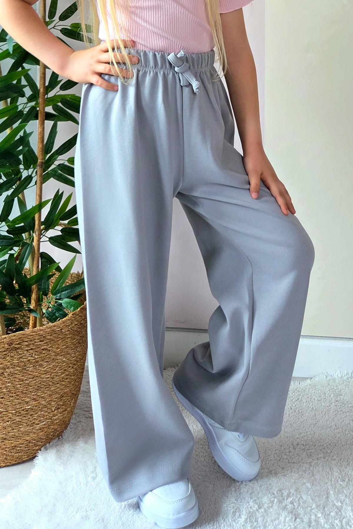 Breeze Kız Çocuk Pantolon Bağcık Aksesuarlı Beli Lastikli Gri (6-9 Yaş)