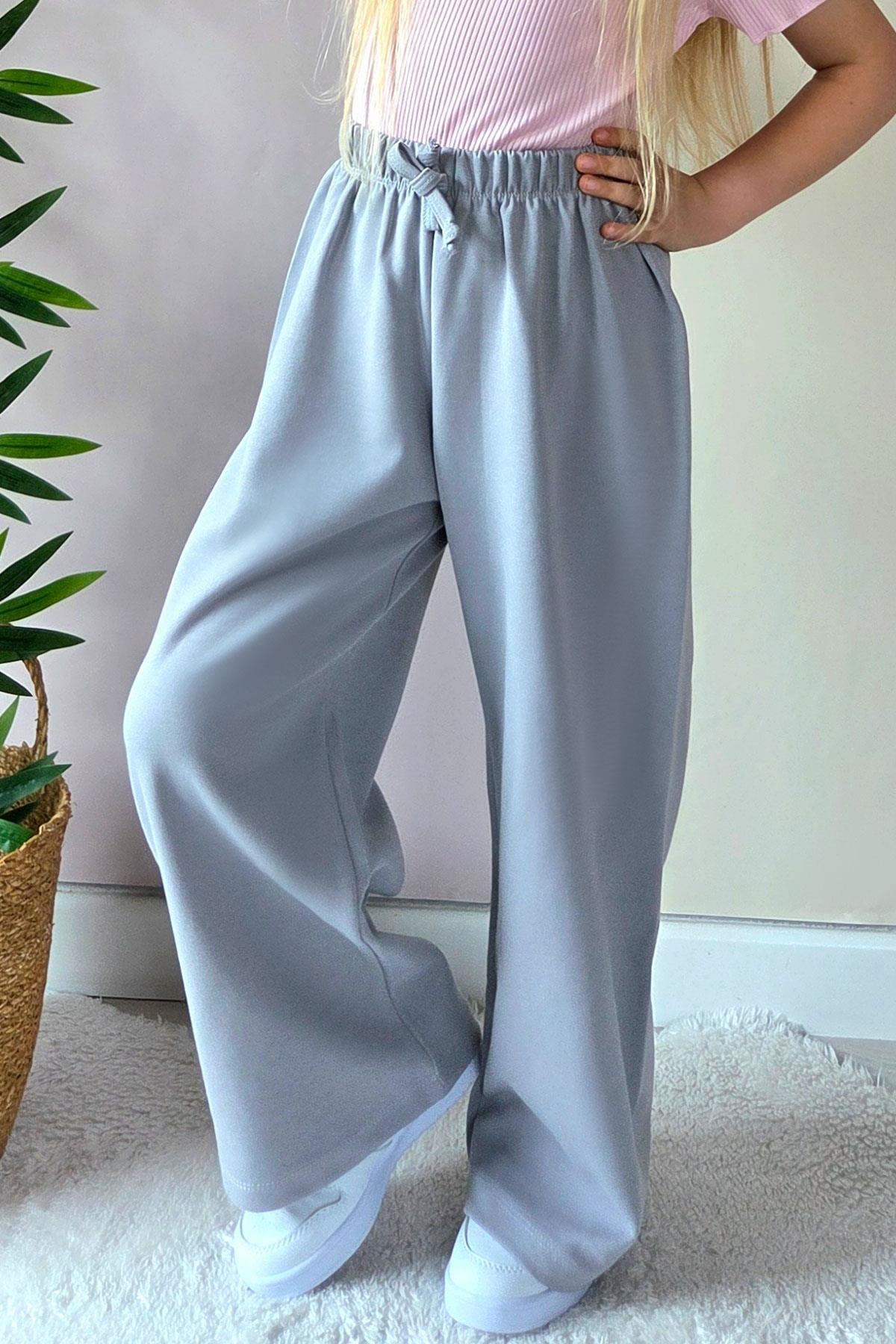 Breeze Kız Çocuk Pantolon Bağcık Aksesuarlı Beli Lastikli Gri (6-9 Yaş)