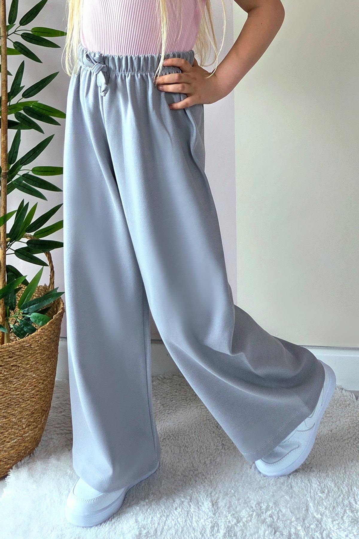 Breeze Kız Çocuk Pantolon Bağcık Aksesuarlı Beli Lastikli Gri (6-9 Yaş)