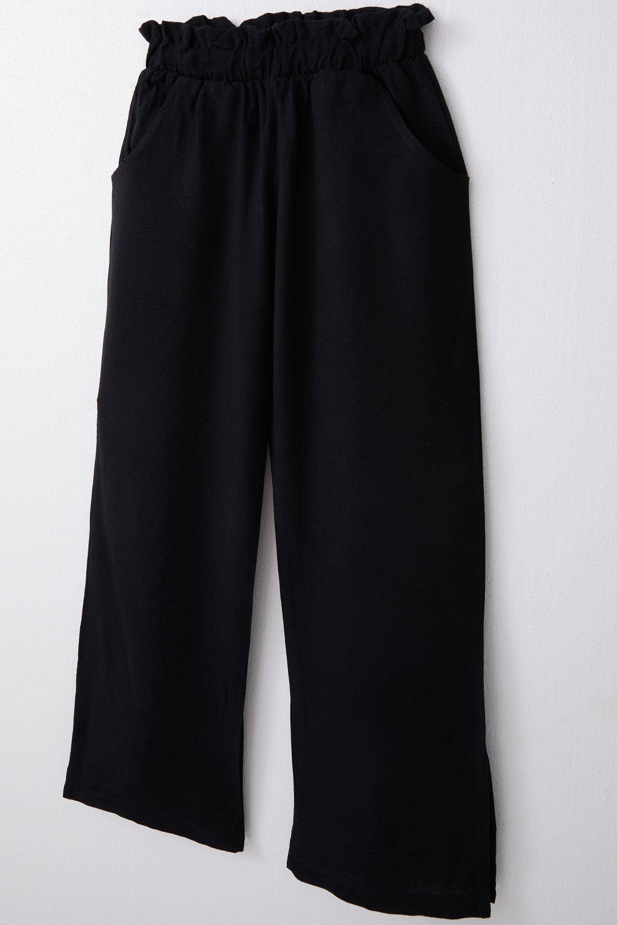 Breeze Kız Çocuk Pantolon Beli Lastikli Yanları Yırtmaçlı Siyah (8-14 Yaş)