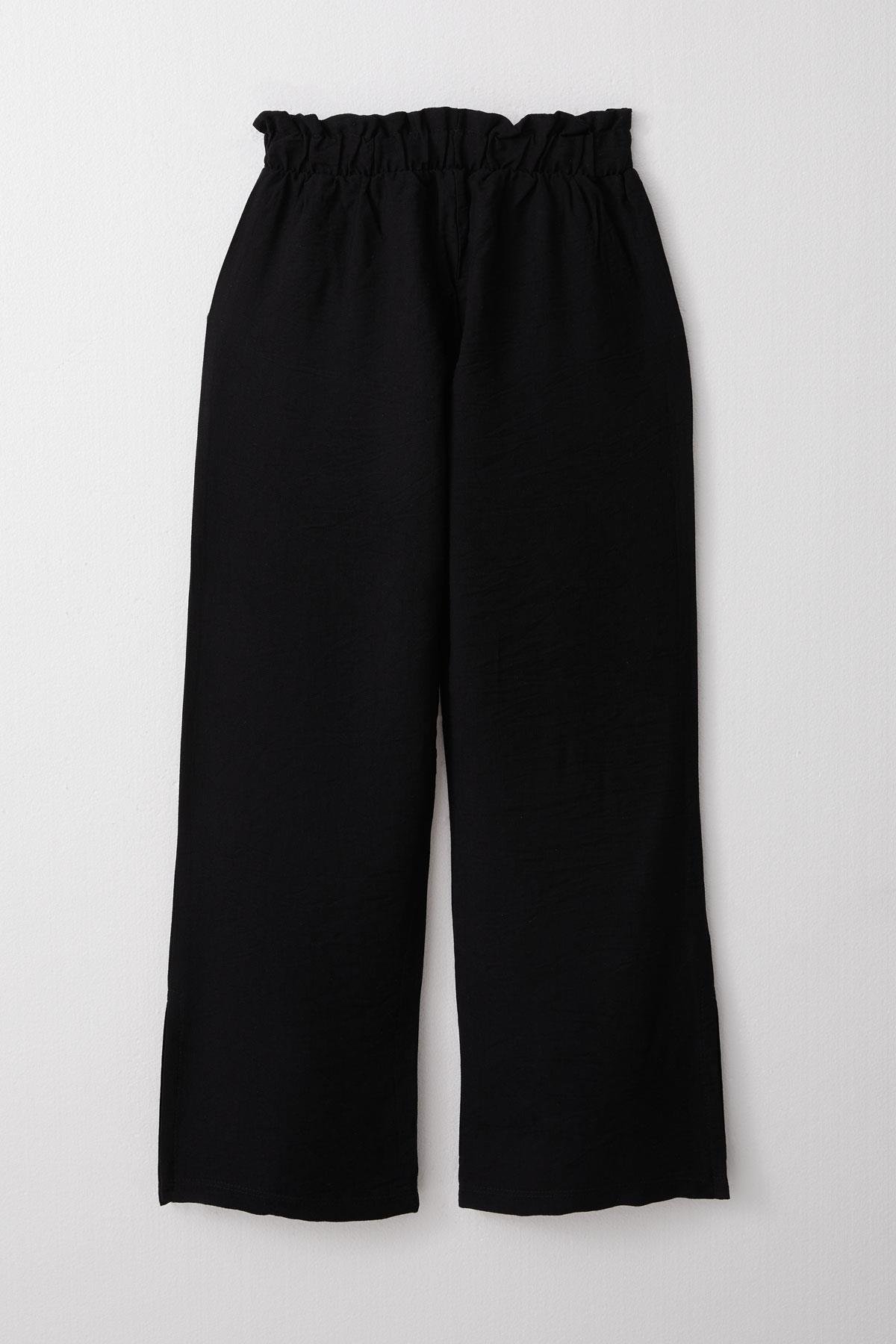 Breeze Kız Çocuk Pantolon Beli Lastikli Yanları Yırtmaçlı Siyah (8-14 Yaş)