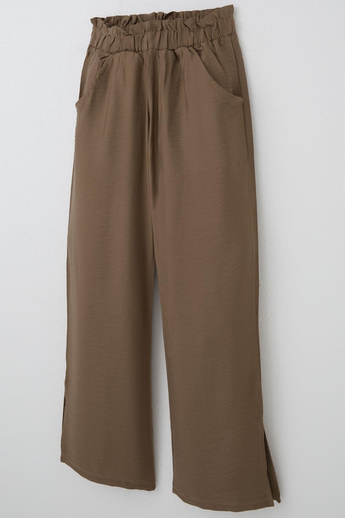 Breeze Kız Çocuk Pantolon Cepli Paçası Yırtmaçlı Kahverengi (8-14 Yaş)