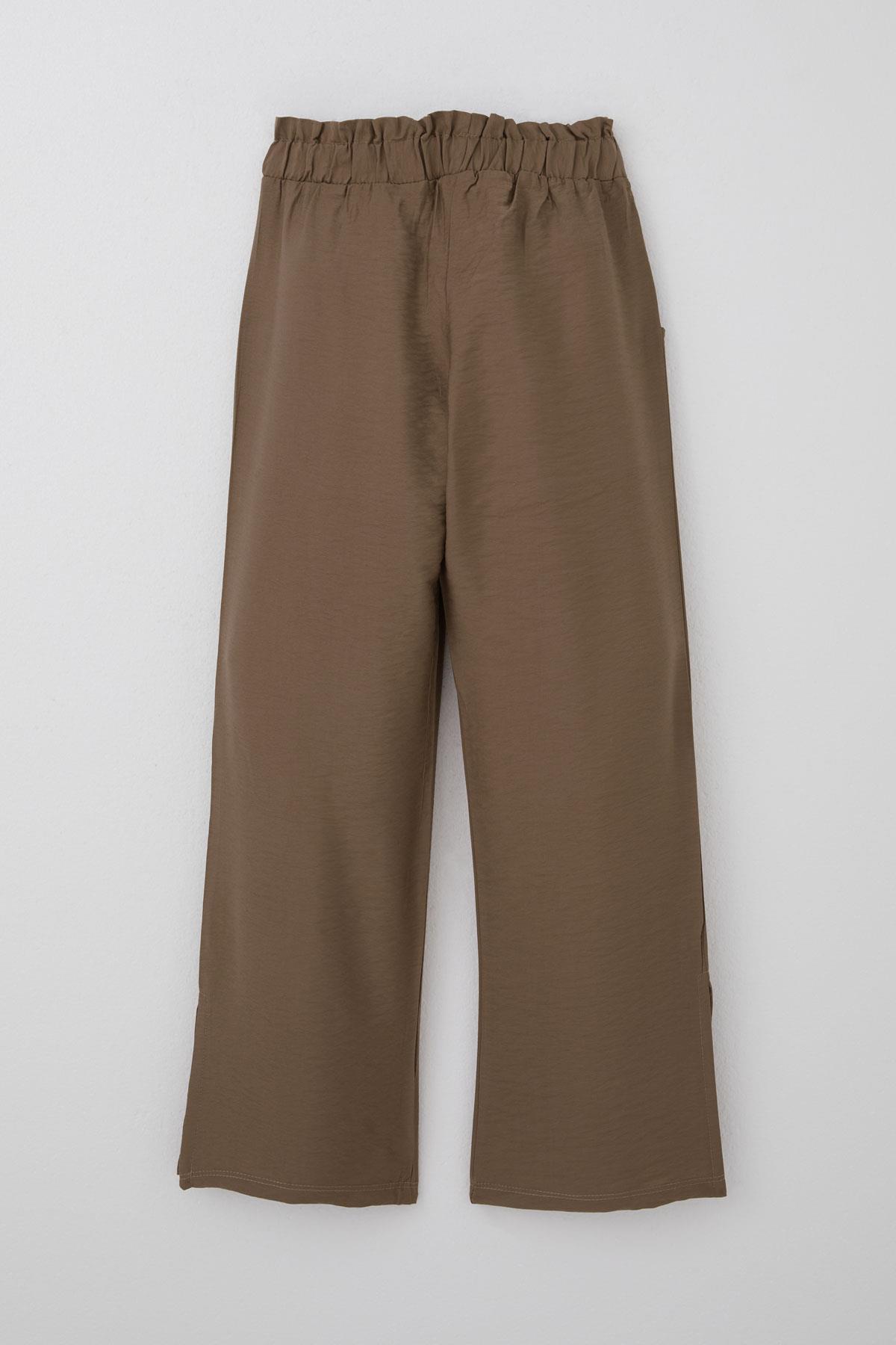 Breeze Kız Çocuk Pantolon Cepli Paçası Yırtmaçlı Kahverengi (8-14 Yaş)