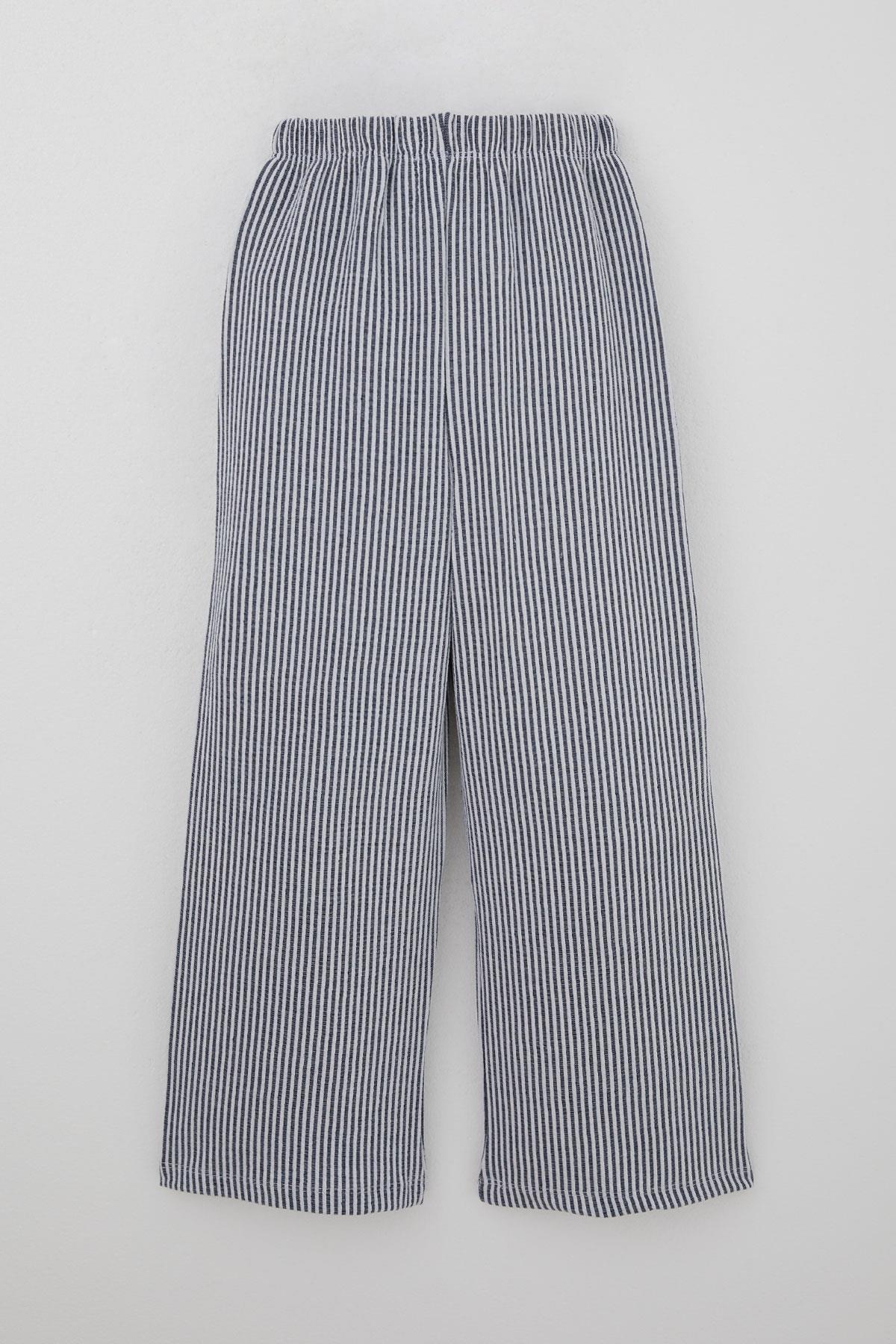 Breeze Kız Çocuk Pantolon Çizgili Bağcık Aksesuarlı Beli Lastik Detaylı Karışık Renk (8-14 Yaş)