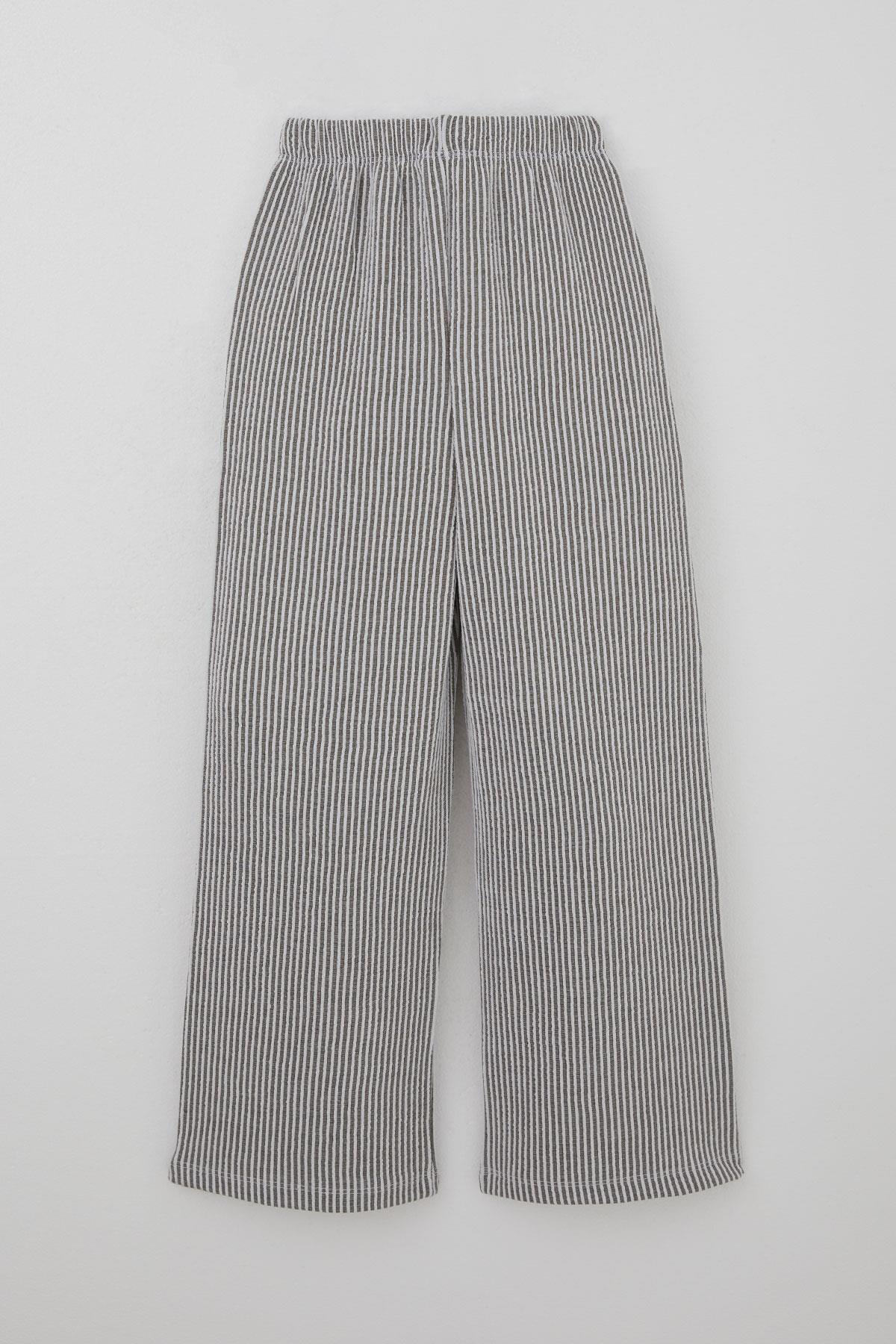 Breeze Kız Çocuk Pantolon Çizgili Bağcık Aksesuarlı Beli Lastik Detaylı Karışık Renk (8-14 Yaş)