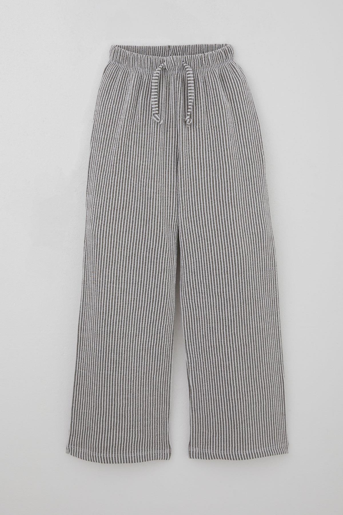 Breeze Kız Çocuk Pantolon Çizgili Bağcık Aksesuarlı Beli Lastik Detaylı Karışık Renk (8-14 Yaş)