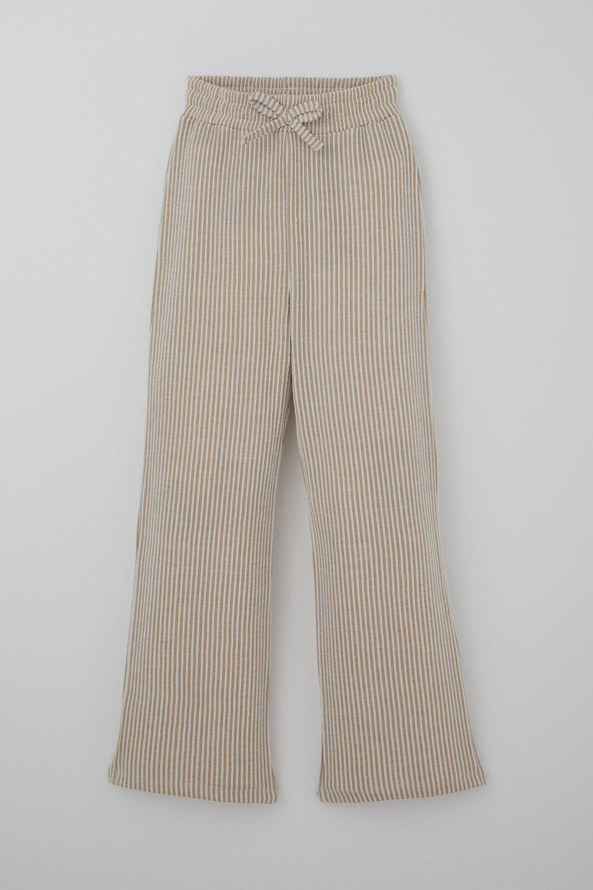 Breeze Kız Çocuk Pantolon Çizgili Fiyonk Bağcık Aksesuarlı Beli Lastik Detaylı Karışık Renk (4-8 Yaş)