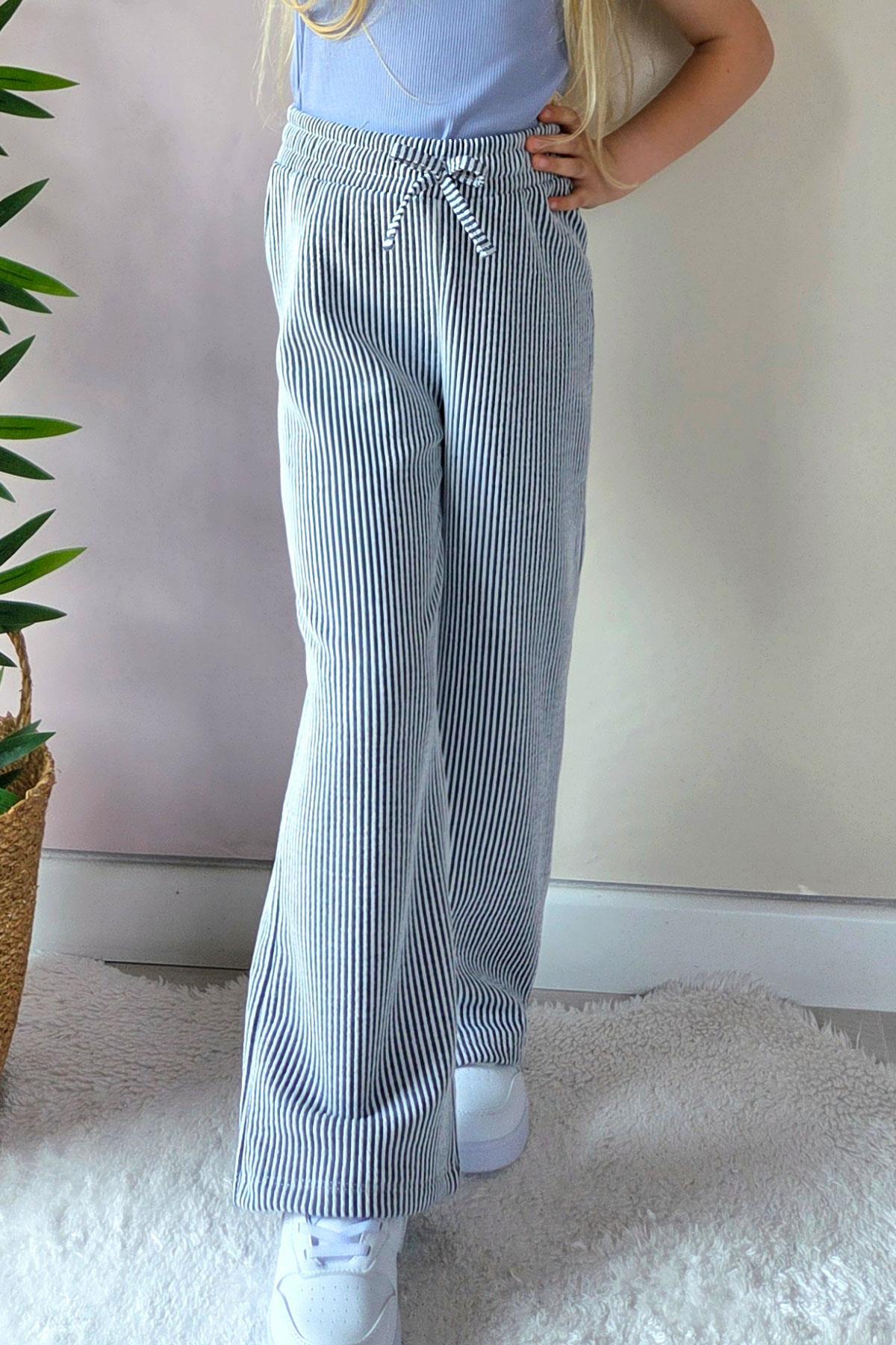 Breeze Kız Çocuk Pantolon Çizgili Fiyonk Bağcık Aksesuarlı Beli Lastik Detaylı Karışık Renk (4-7 Yaş)
