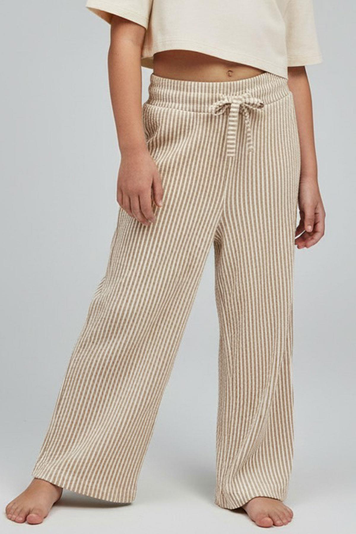 Breeze Kız Çocuk Pantolon Çizgili Fiyonk Bağcık Aksesuarlı Beli Lastik Detaylı Karışık Renk (4-8 Yaş)