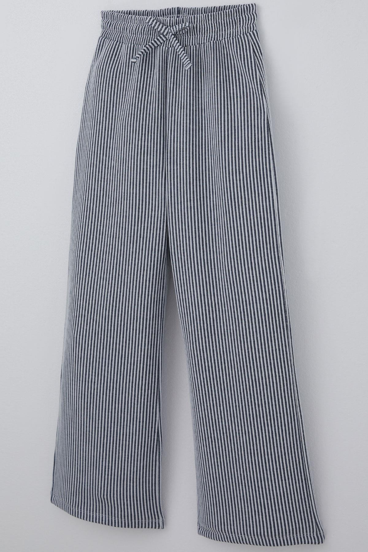 Breeze Kız Çocuk Pantolon Çizgili Fiyonk Bağcık Aksesuarlı Beli Lastik Detaylı Karışık Renk (4-7 Yaş)