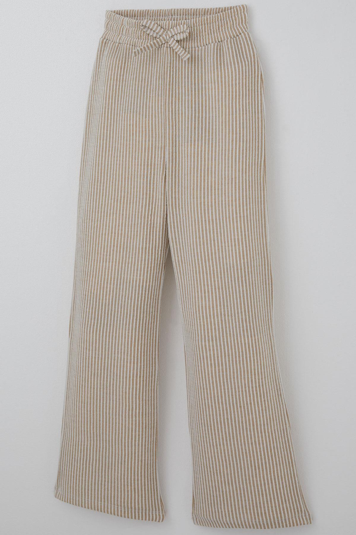 Breeze Kız Çocuk Pantolon Çizgili Fiyonk Bağcık Aksesuarlı Beli Lastik Detaylı Karışık Renk (4-8 Yaş)