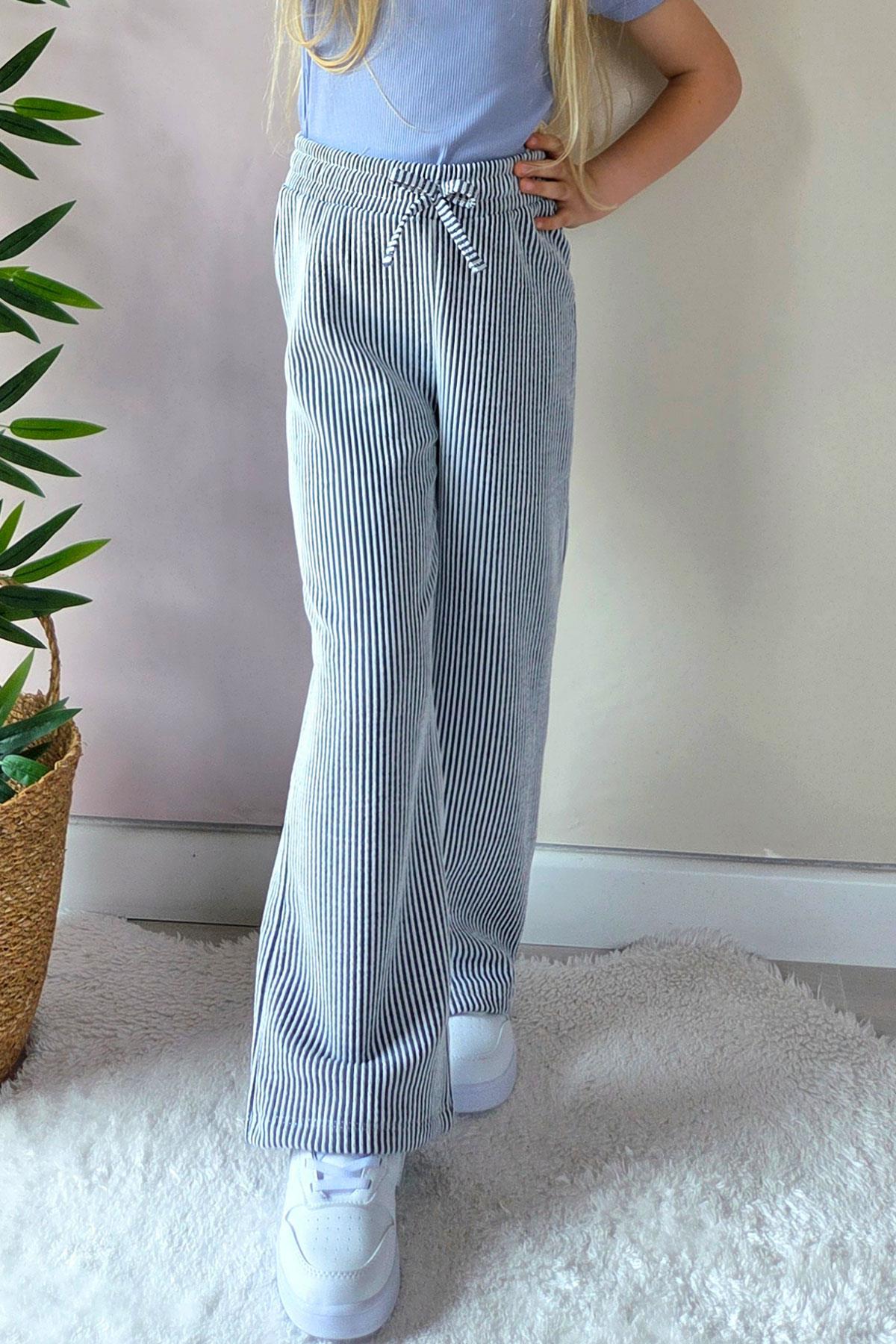 Breeze Kız Çocuk Pantolon Çizgili Fiyonk Bağcık Aksesuarlı Beli Lastik Detaylı Karışık Renk (4-7 Yaş)
