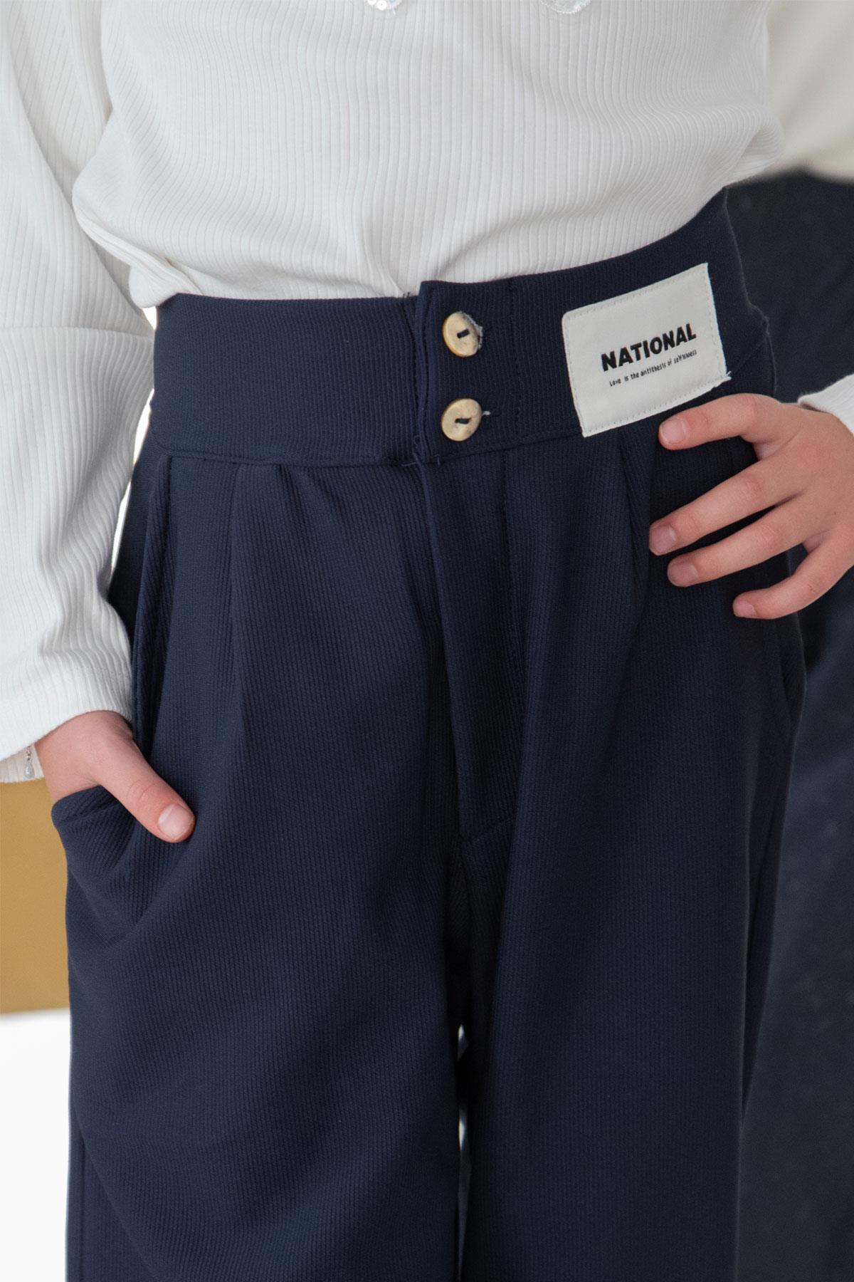 Breeze Kız Çocuk Pantolon Düğmeli Fermuarlı Lacivert (6-10 Yaş)