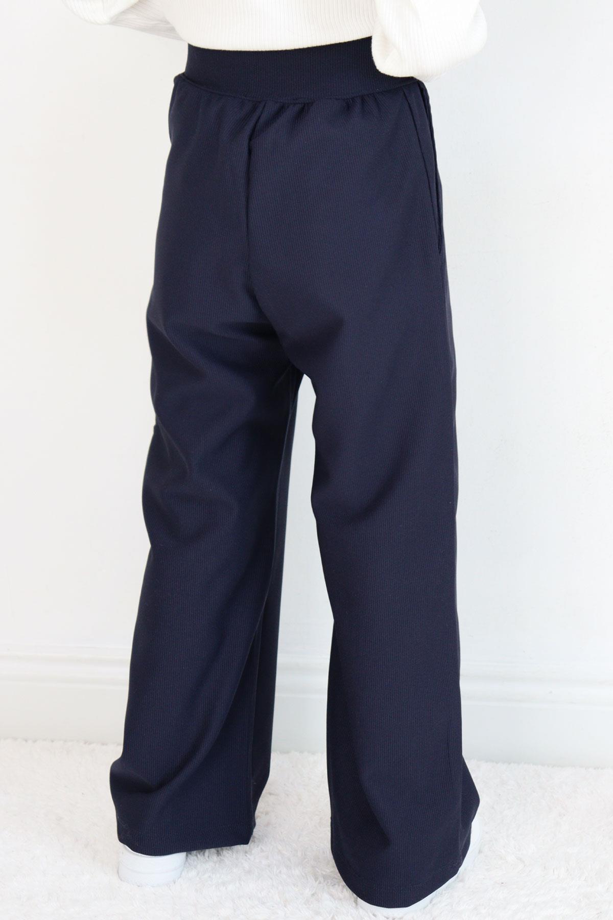 Breeze Kız Çocuk Pantolon Düğmeli Fermuarlı Lacivert (6-10 Yaş)