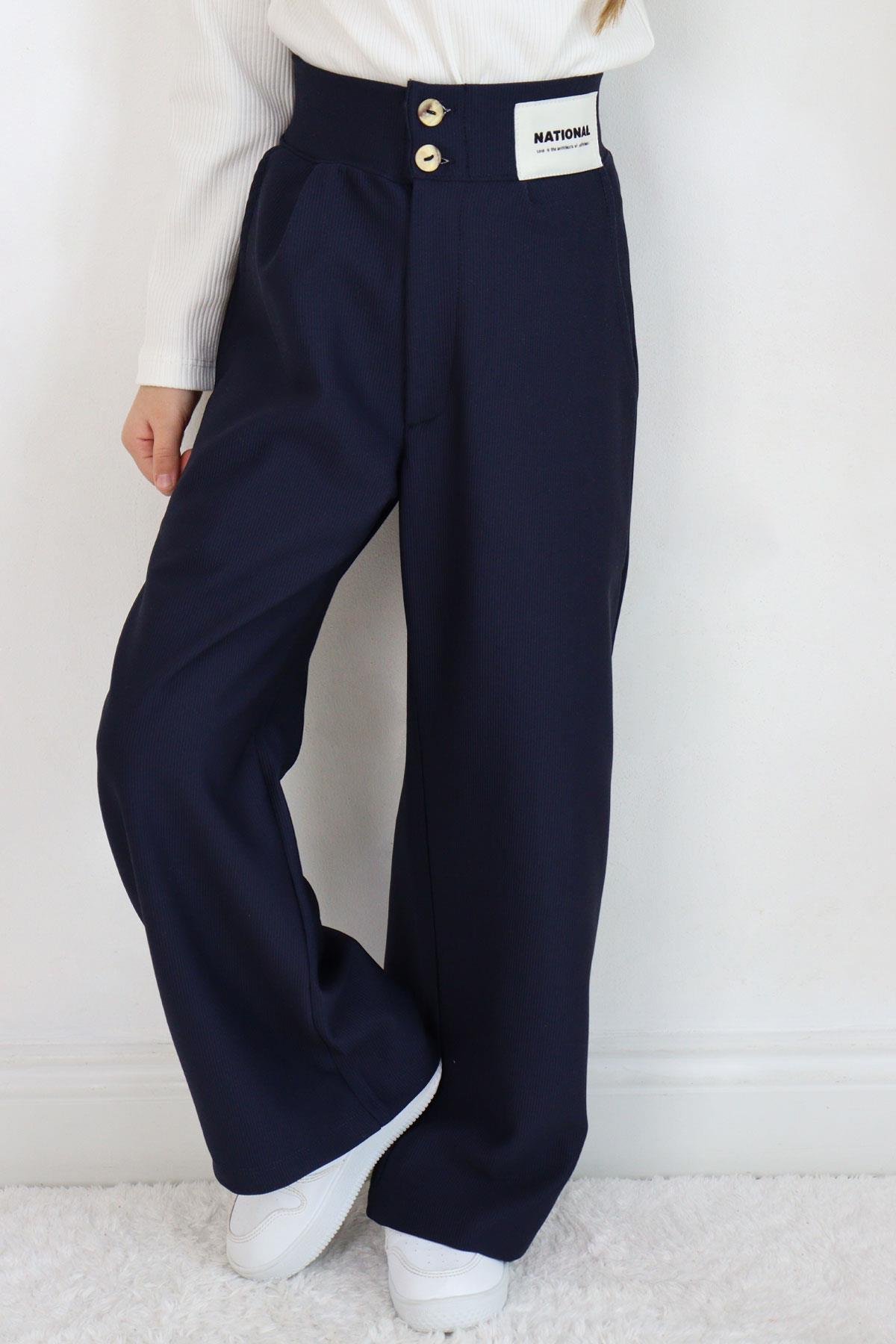 Breeze Kız Çocuk Pantolon Düğmeli Fermuarlı Lacivert (6-10 Yaş)