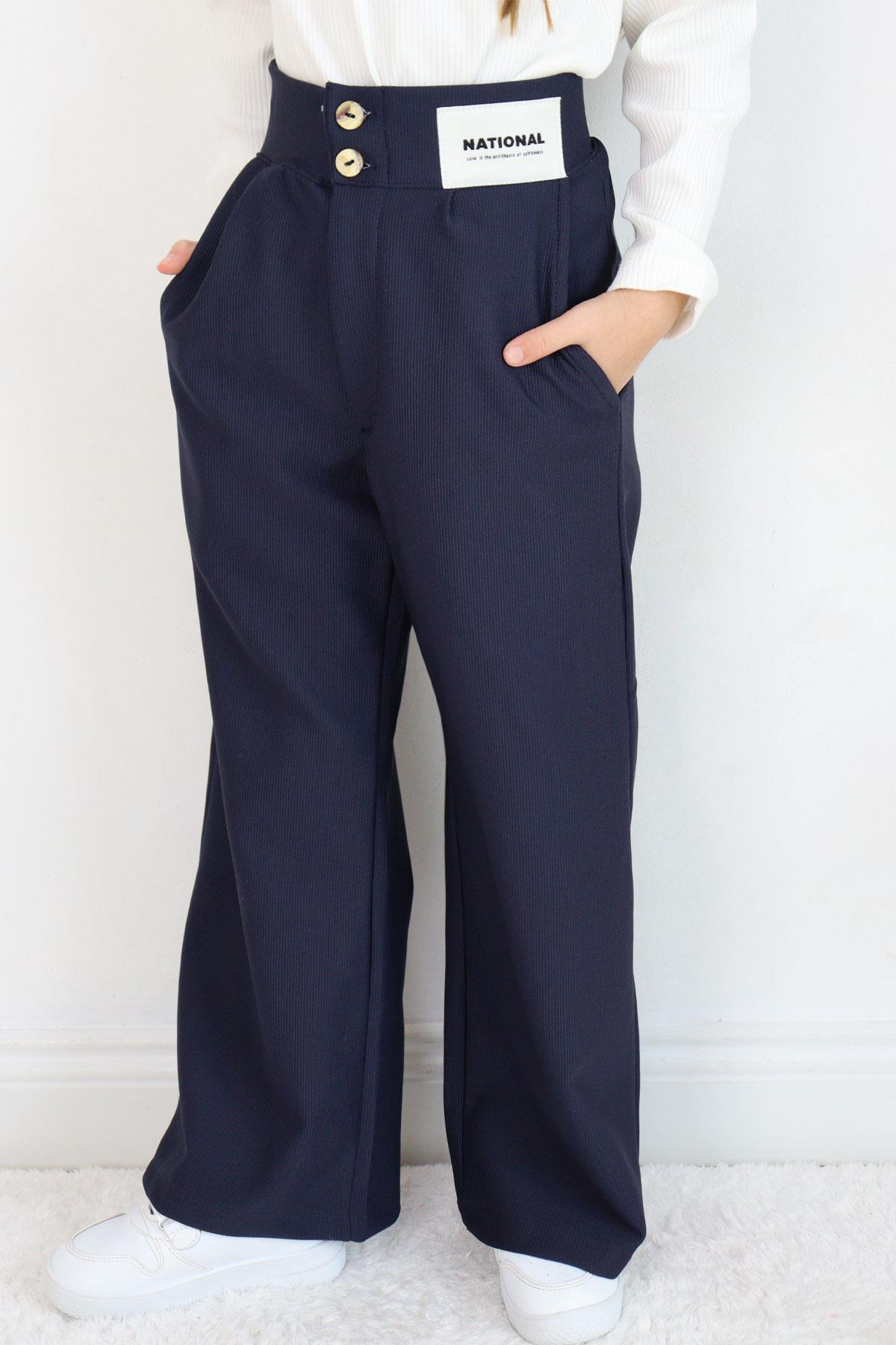 Breeze Kız Çocuk Pantolon Düğmeli Fermuarlı Lacivert (6-10 Yaş)