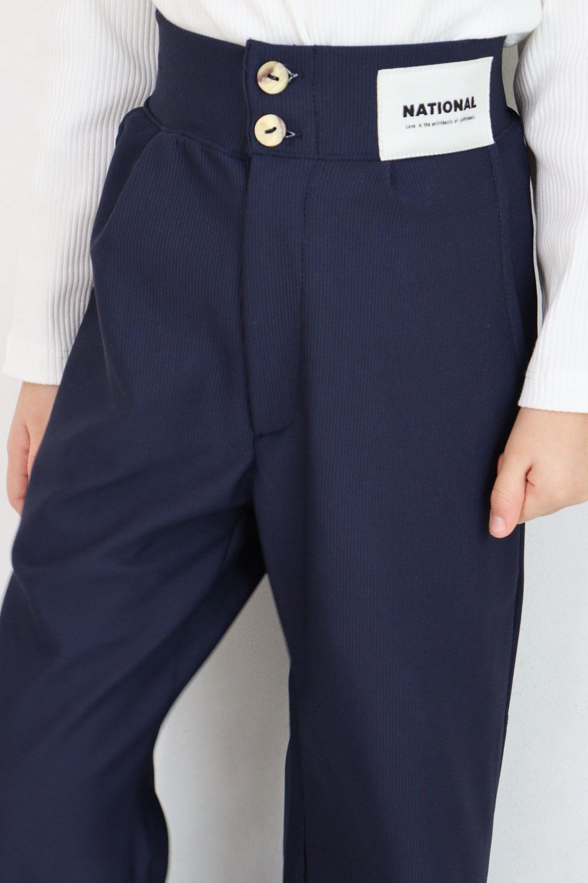 Breeze Kız Çocuk Pantolon Düğmeli Fermuarlı Lacivert (6-10 Yaş)