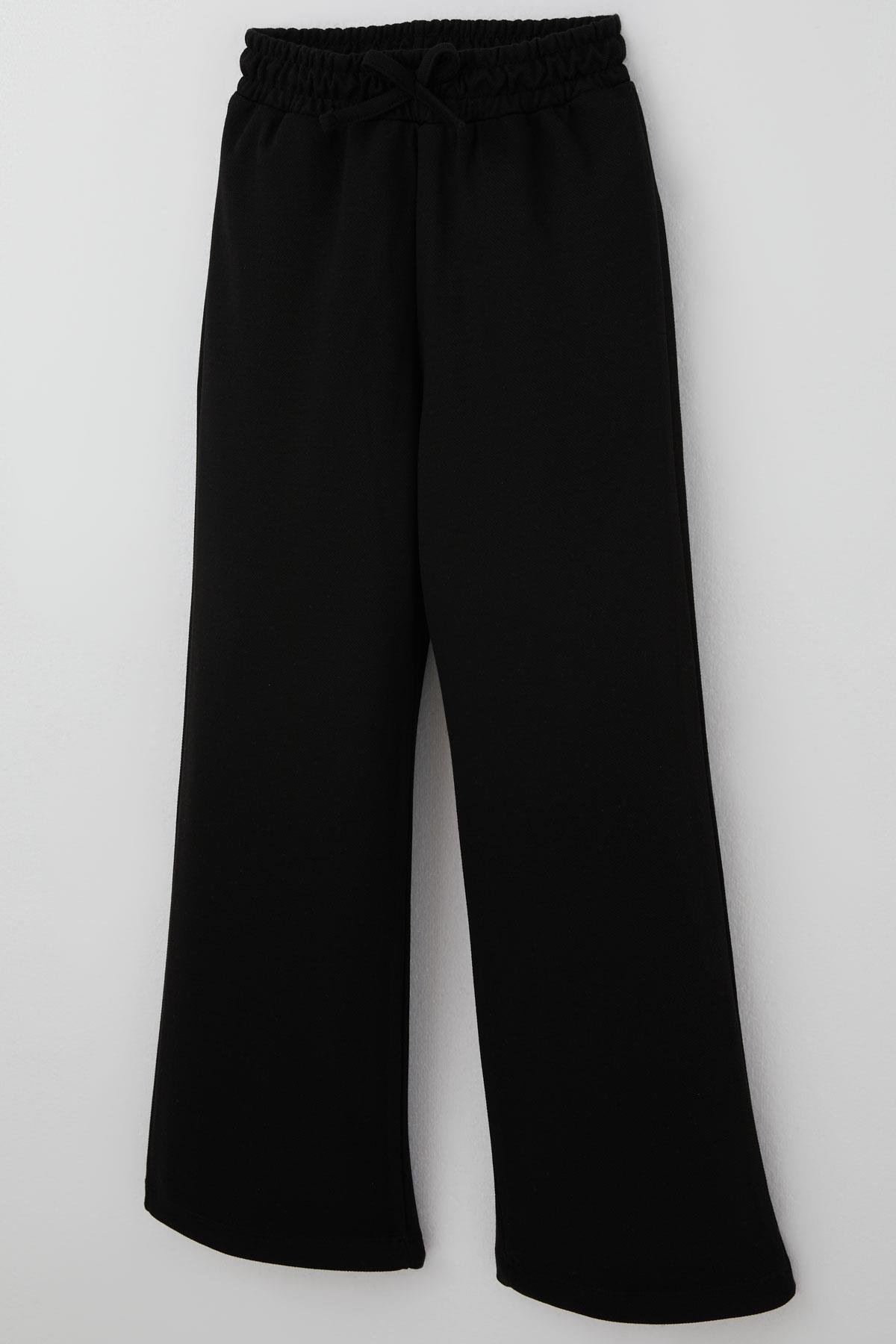 Breeze Kız Çocuk Pantolon Düz Renk Fiyonk Aksesuarlı Siyah (8-12 Yaş)