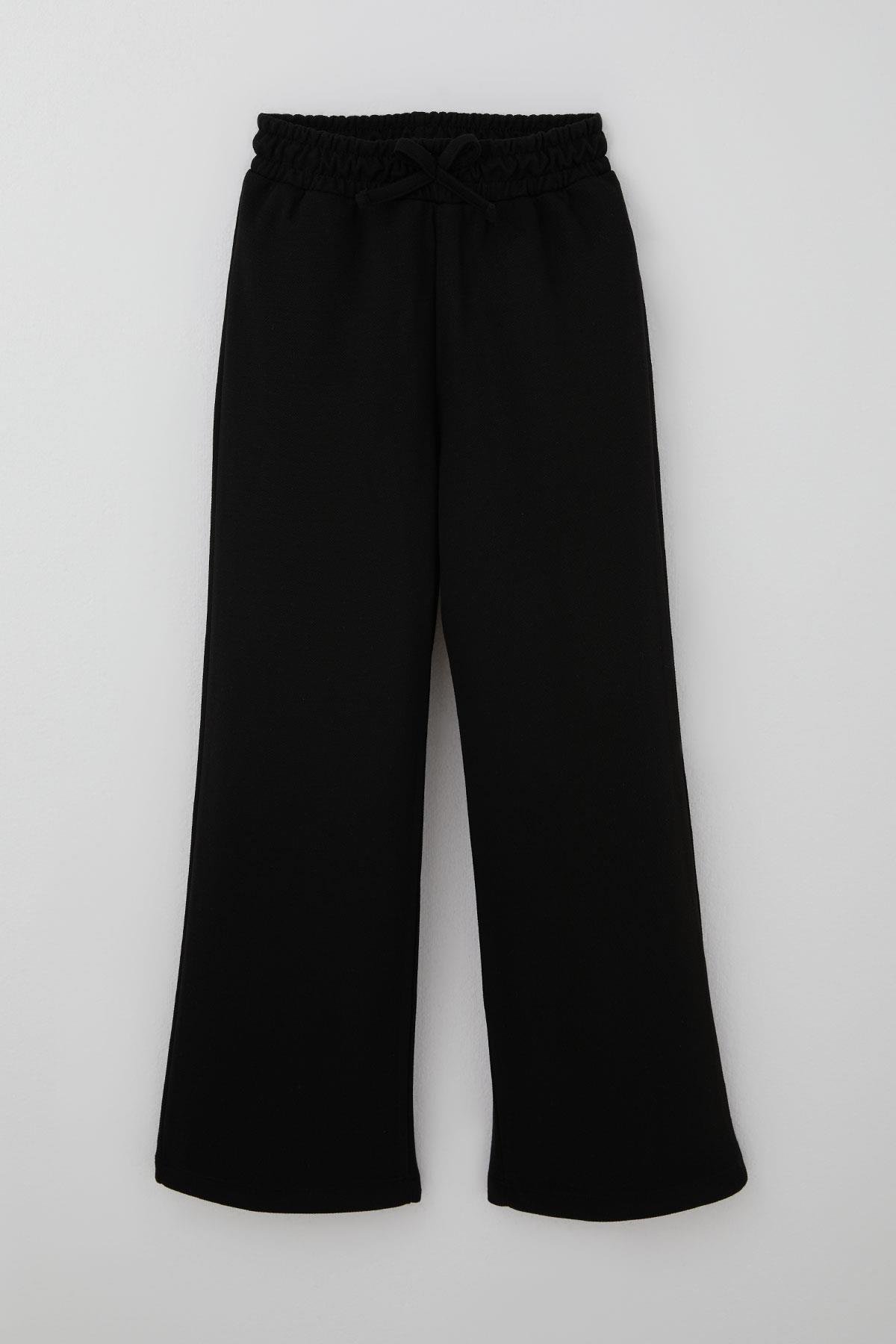 Breeze Kız Çocuk Pantolon Düz Renk Fiyonk Aksesuarlı Siyah (8-12 Yaş)