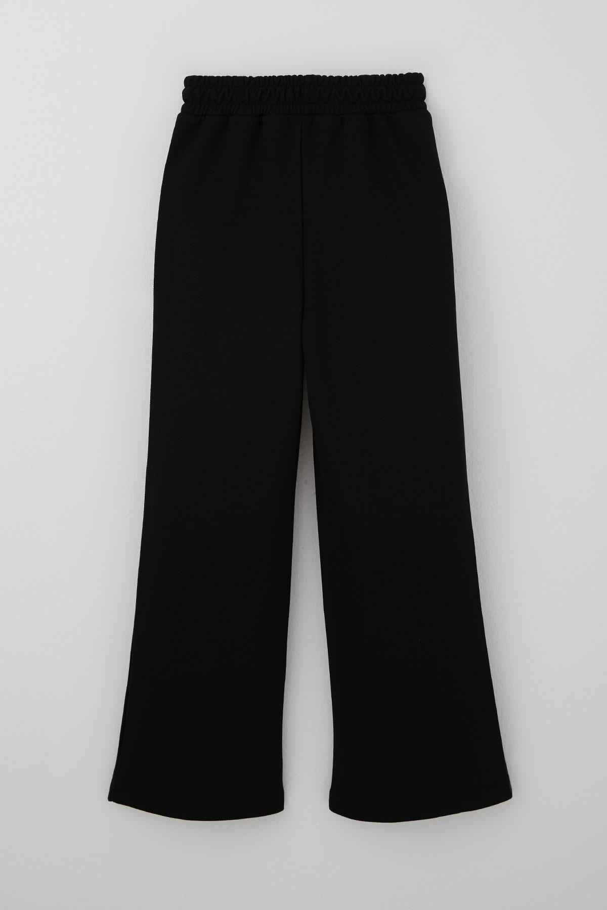 Breeze Kız Çocuk Pantolon Düz Renk Fiyonk Aksesuarlı Siyah (8-12 Yaş)