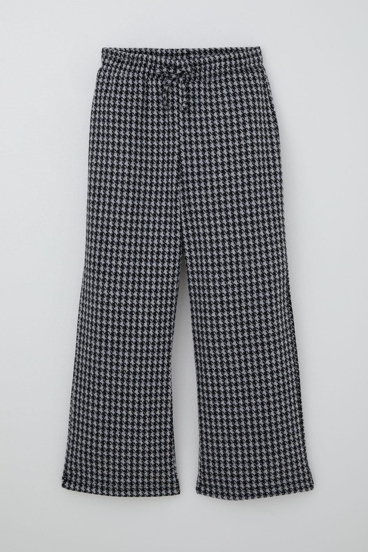 Breeze Kız Çocuk Pantolon Kazayağı Desenli Beli Lastikli Siyah (9-14 Yaş)