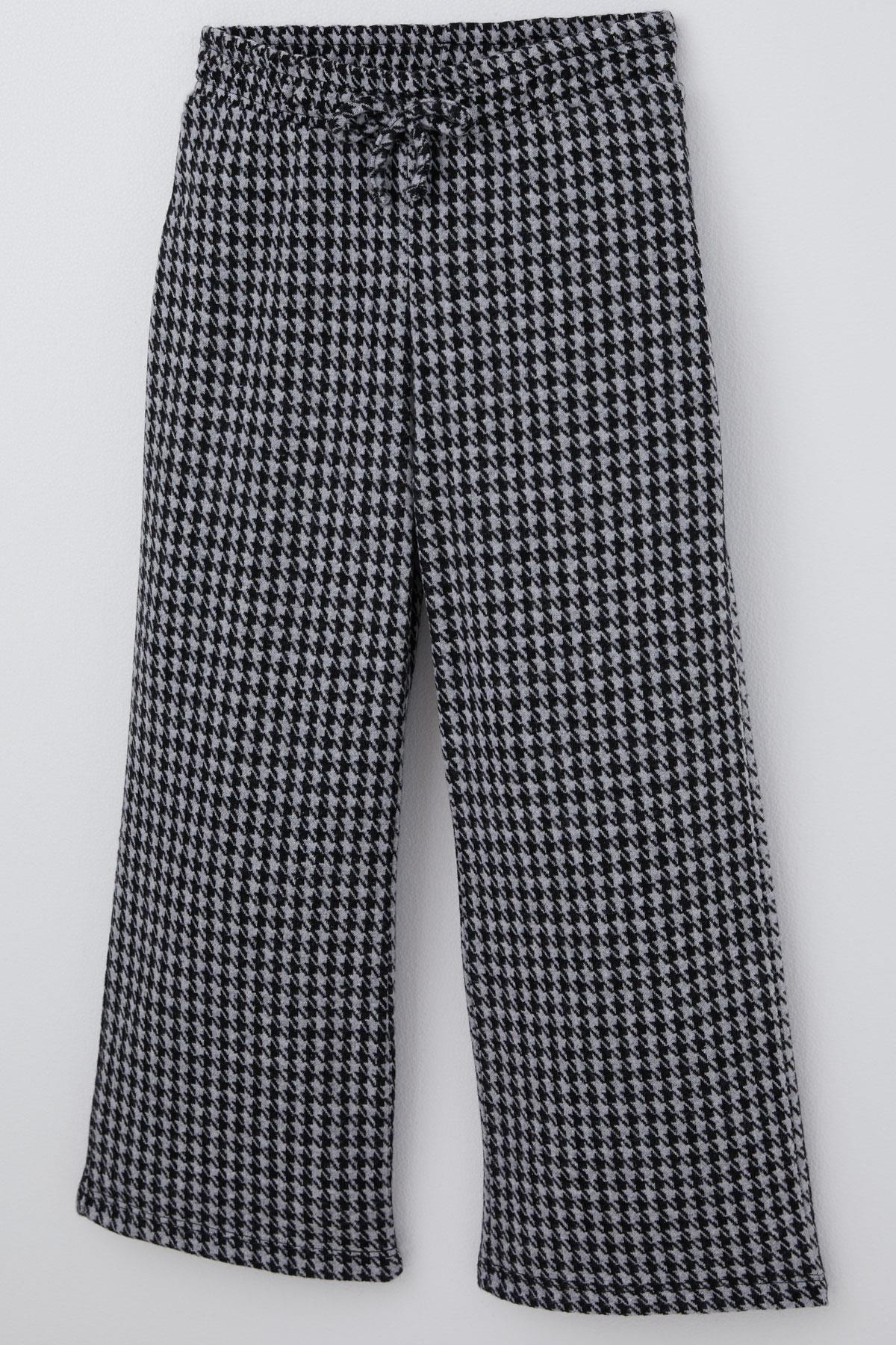 Breeze Kız Çocuk Pantolon Kazayağı Desenli Beli Lastikli Siyah (4-8 Yaş)