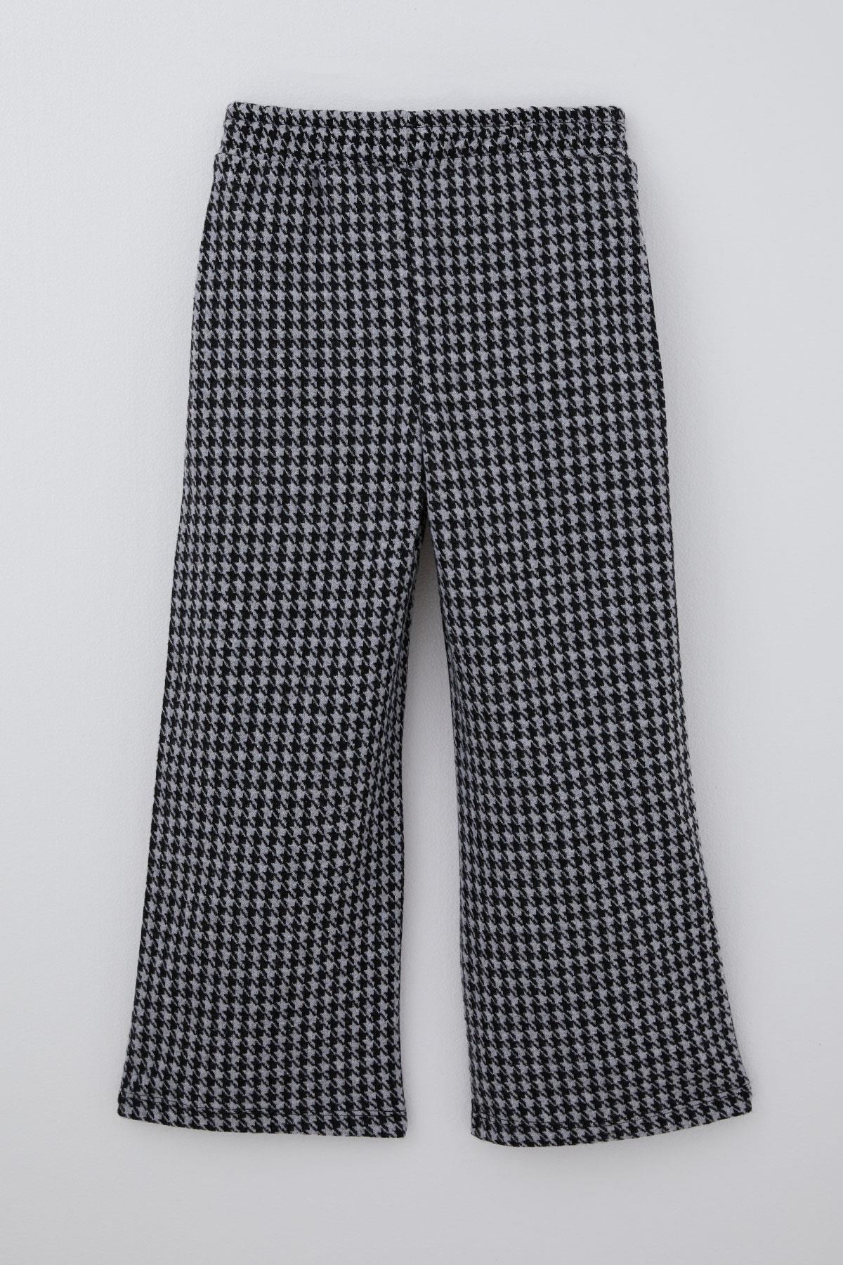 Breeze Kız Çocuk Pantolon Kazayağı Desenli Beli Lastikli Siyah (4-8 Yaş)