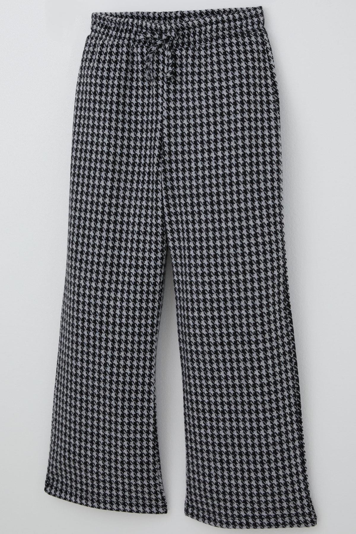 Breeze Kız Çocuk Pantolon Kazayağı Desenli Beli Lastikli Siyah (9-14 Yaş)