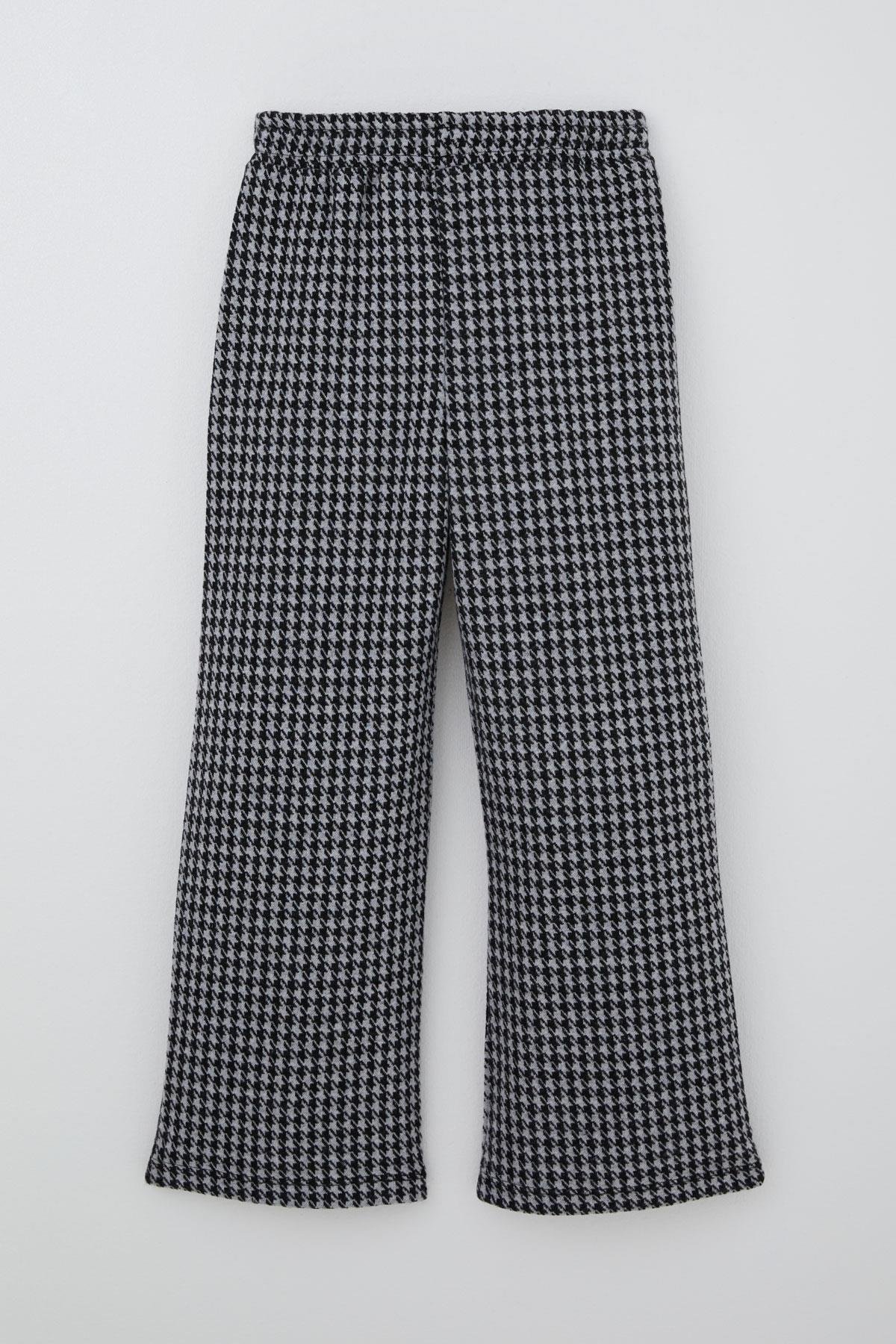 Breeze Kız Çocuk Pantolon Kazayağı Desenli Beli Lastikli Siyah (9-14 Yaş)