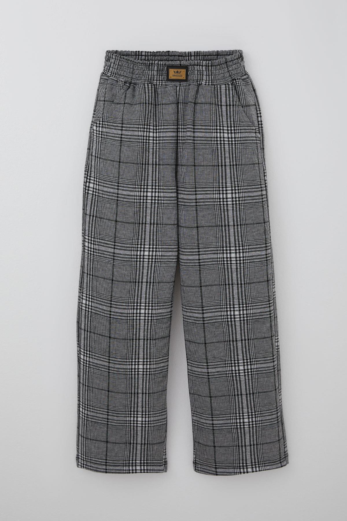 Breeze Kız Çocuk Pantolonlu Takım Bluzu Parmak Detaylı Pantolonu Ekose Desenli Ekru (8-14 Yaş)