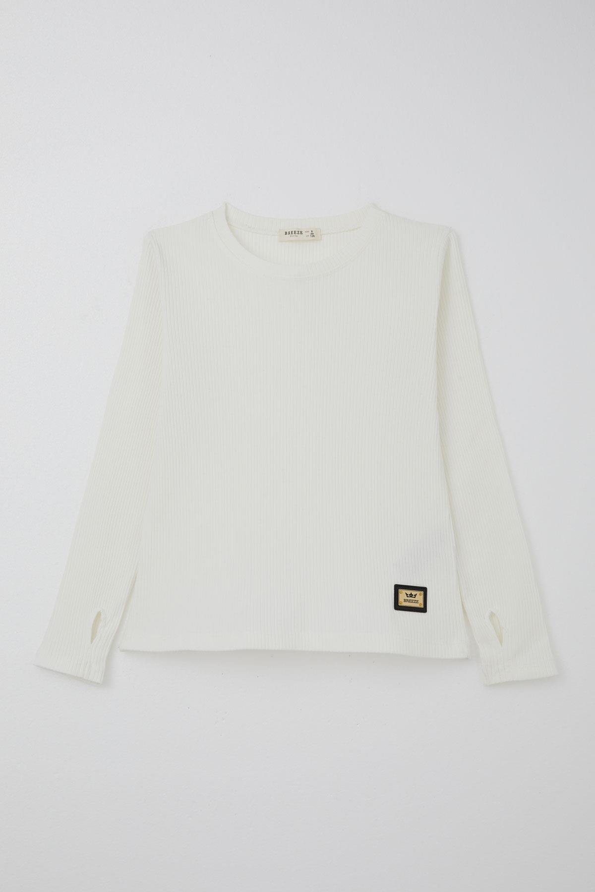 Breeze Kız Çocuk Pantolonlu Takım Bluzu Parmak Detaylı Pantolonu Ekose Desenli Ekru (8-14 Yaş)