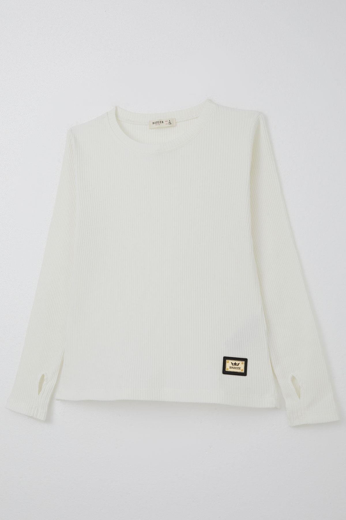 Breeze Kız Çocuk Pantolonlu Takım Bluzu Parmak Detaylı Pantolonu Ekose Desenli Ekru (8-14 Yaş)