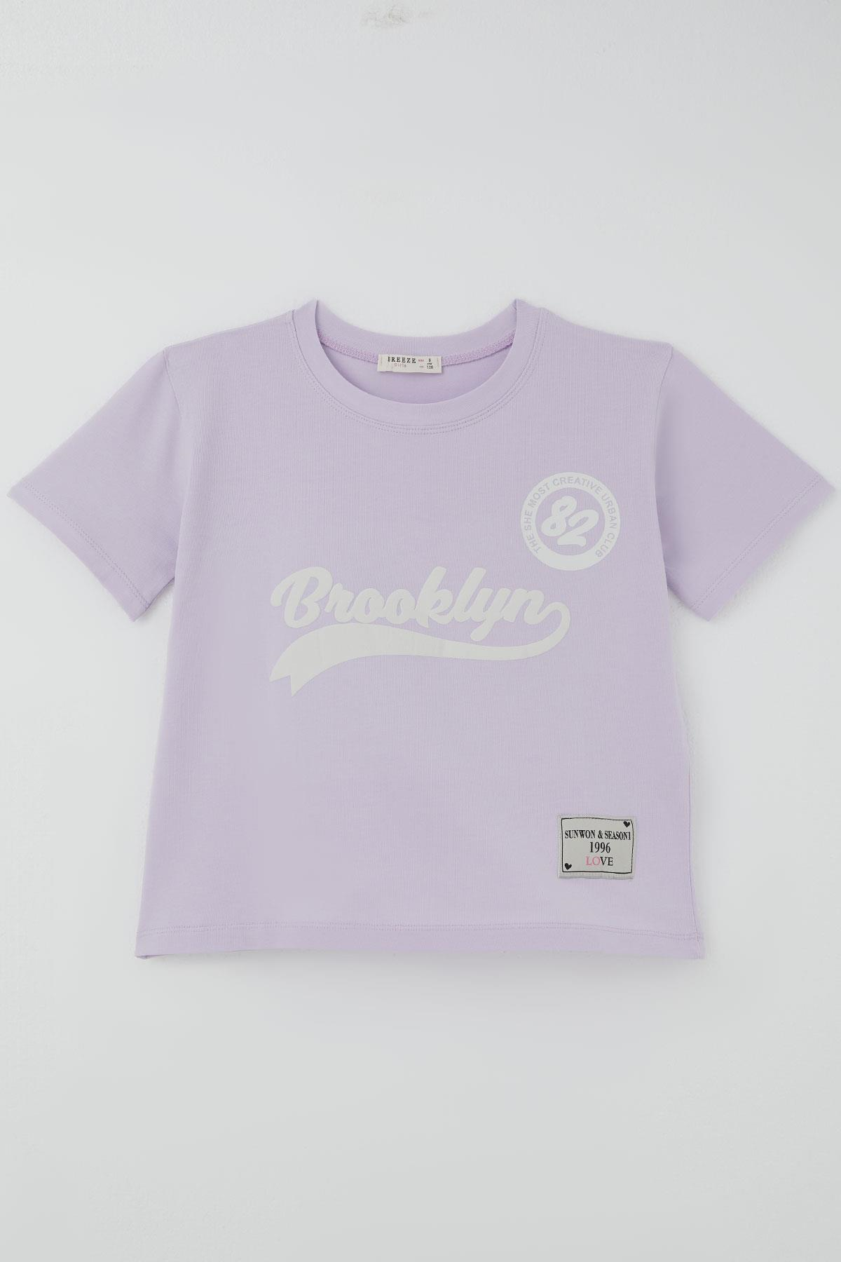 Breeze Kız Çocuk Pantolonlu Takım Brooklyn Yazı Baskılı Bağcıklı Açık Lila (8-14 Yaş)