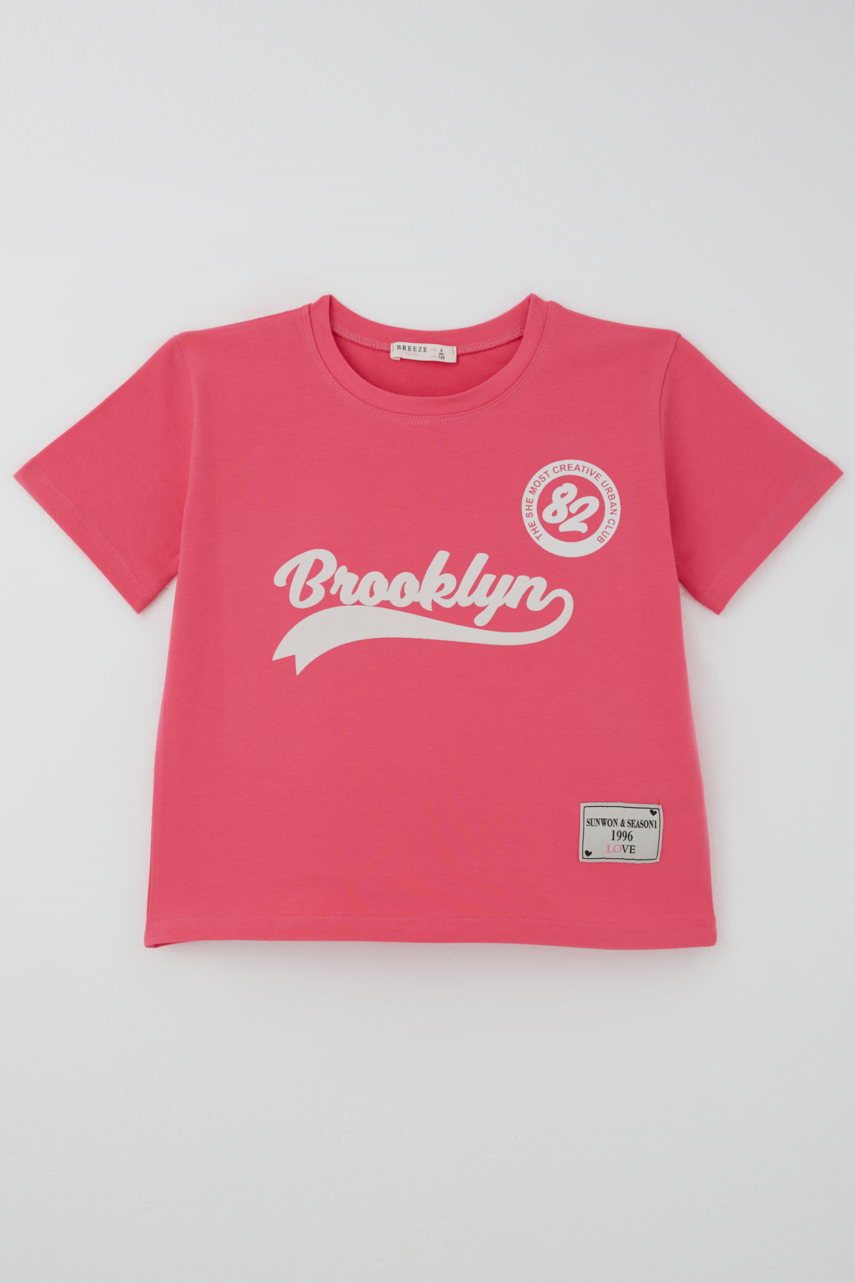 Breeze Kız Çocuk Pantolonlu Takım Brooklyn Yazı Baskılı Bağcıklı Fuşya (8-14 Yaş)
