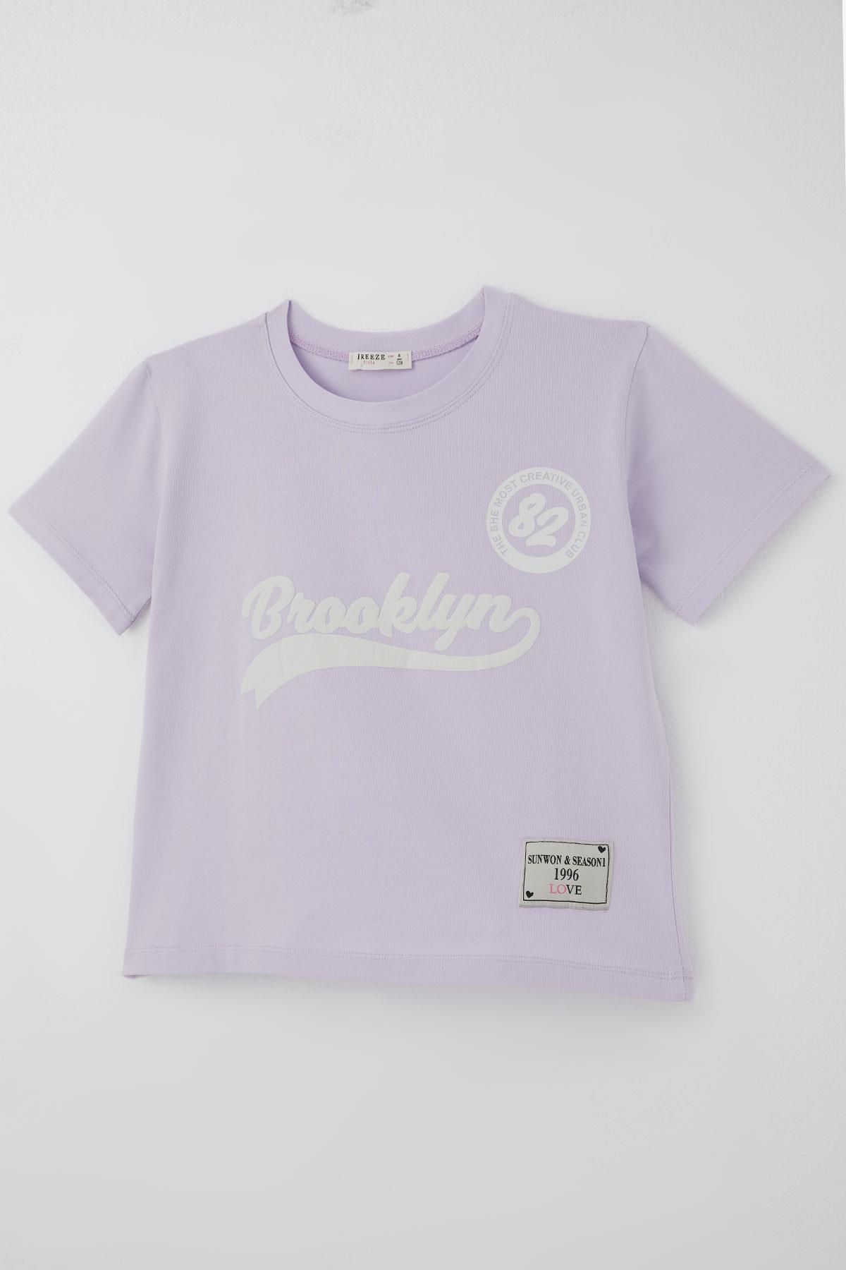 Breeze Kız Çocuk Pantolonlu Takım Brooklyn Yazı Baskılı Bağcıklı Açık Lila (8-14 Yaş)