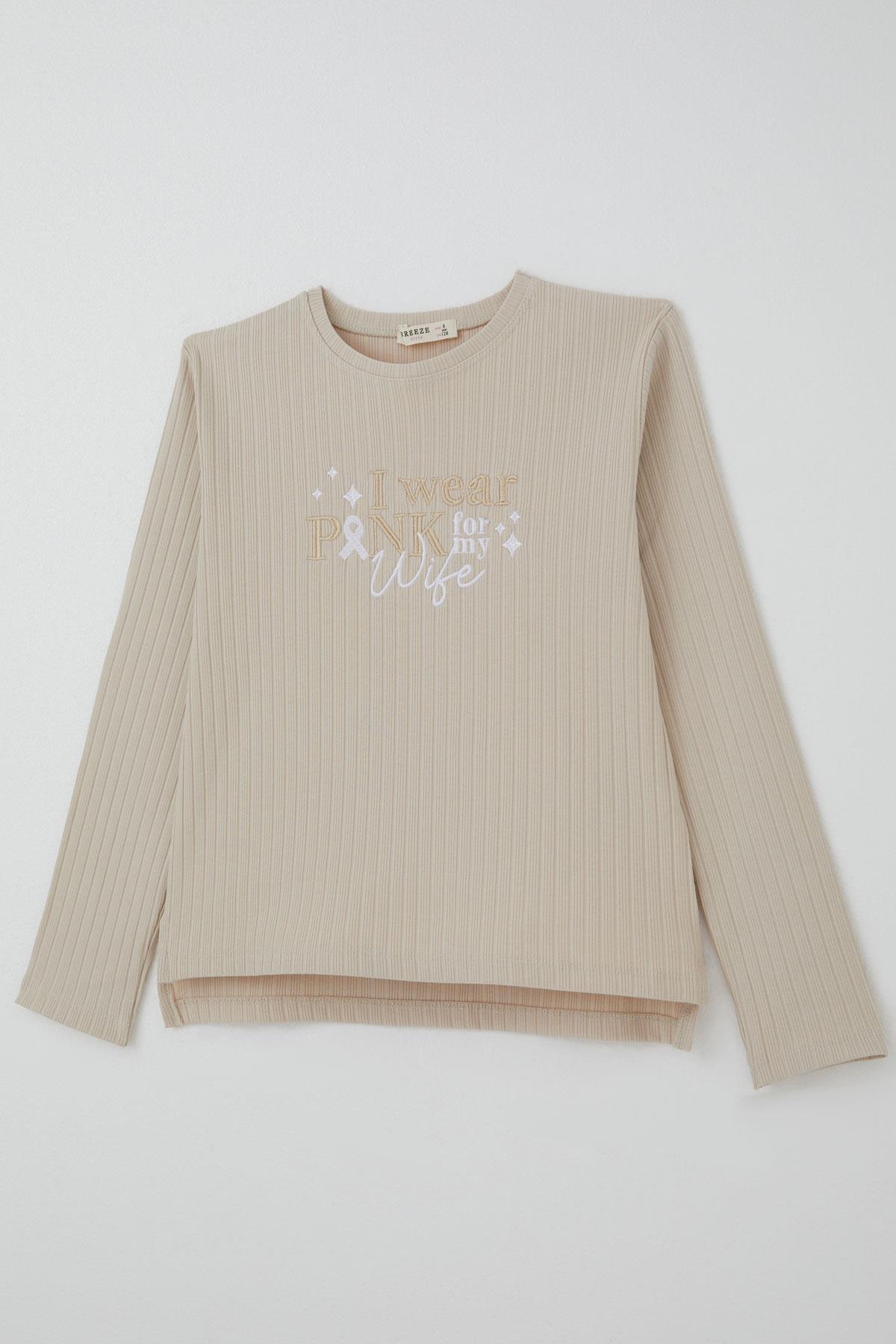 Breeze Kız Çocuk Pantolonlu Takım Yazı Nakışlı Fiyonk Detaylı Taş (4-8 Yaş)