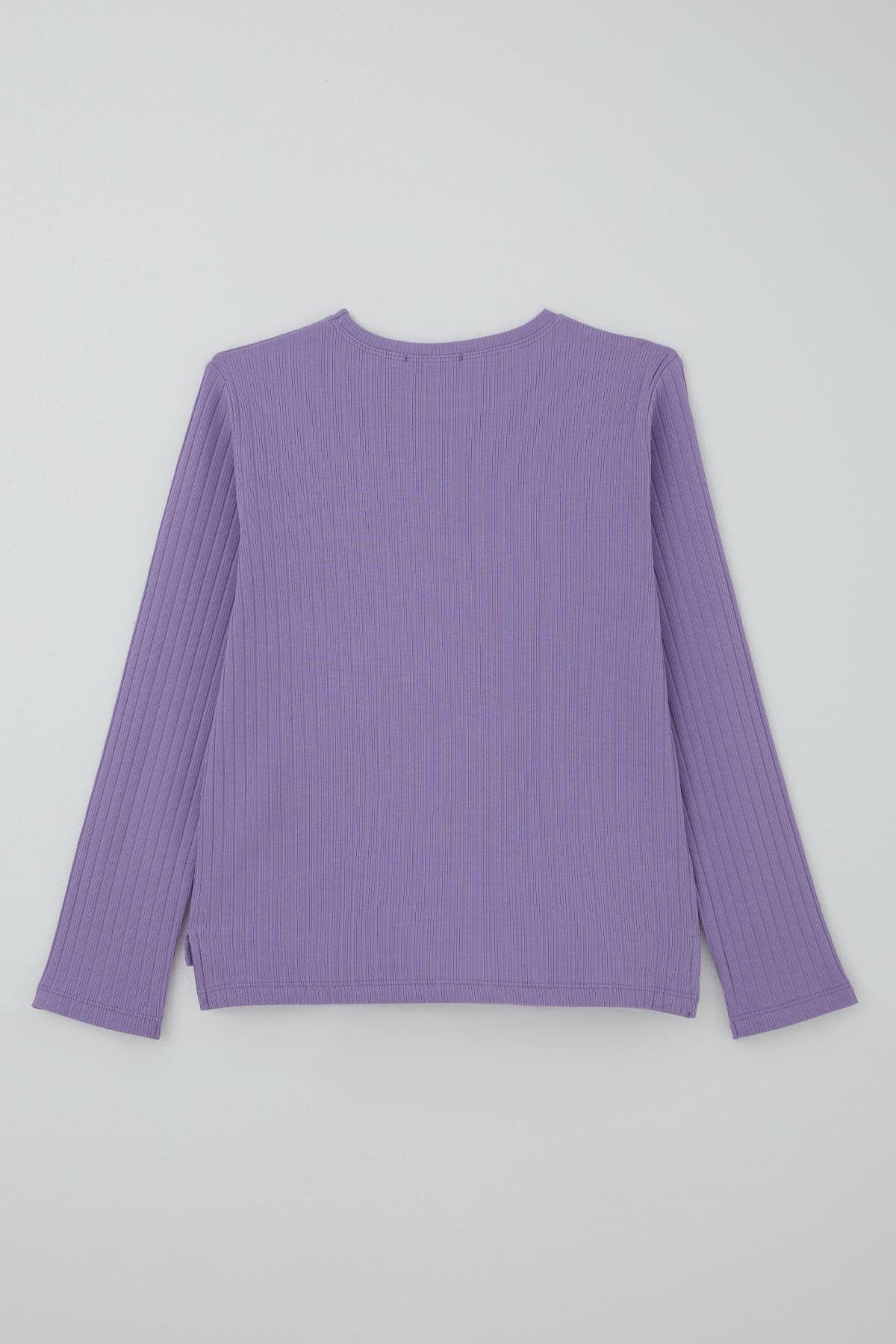 Breeze Kız Çocuk Pantolonlu Takım Yazı & Kalp Nakışlı Pantolonu Fiyonk Aksesuarlı Lila (4-8 Yaş)