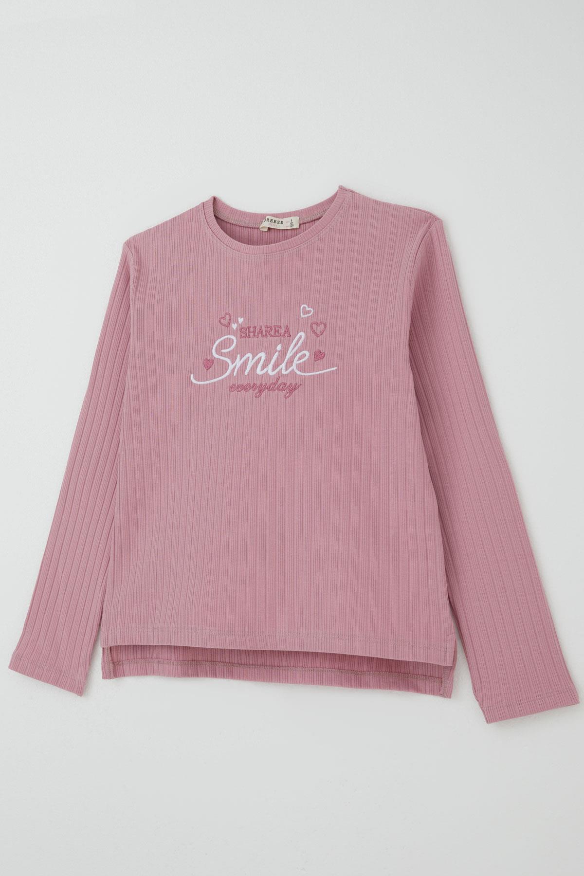 Breeze Kız Çocuk Pantolonlu Takım Yazı & Kalp Nakışlı Pantolonu Fiyonk Aksesuarlı Gülkurusu (4-8 Yaş)