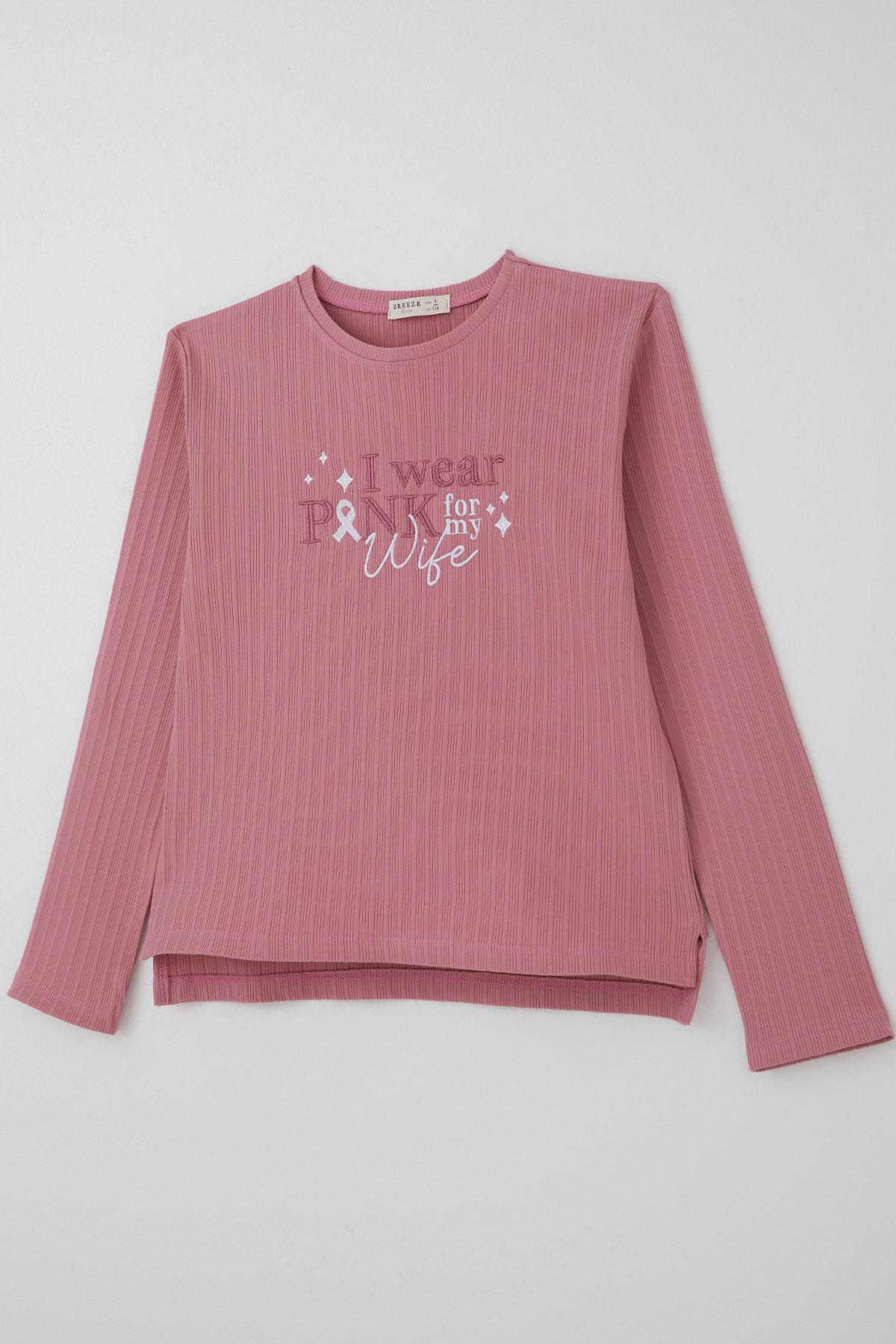 Breeze Kız Çocuk Pantolonlu Takım Yazı Nakışlı Fiyonk Detaylı Gülkurusu (4-8 Yaş)