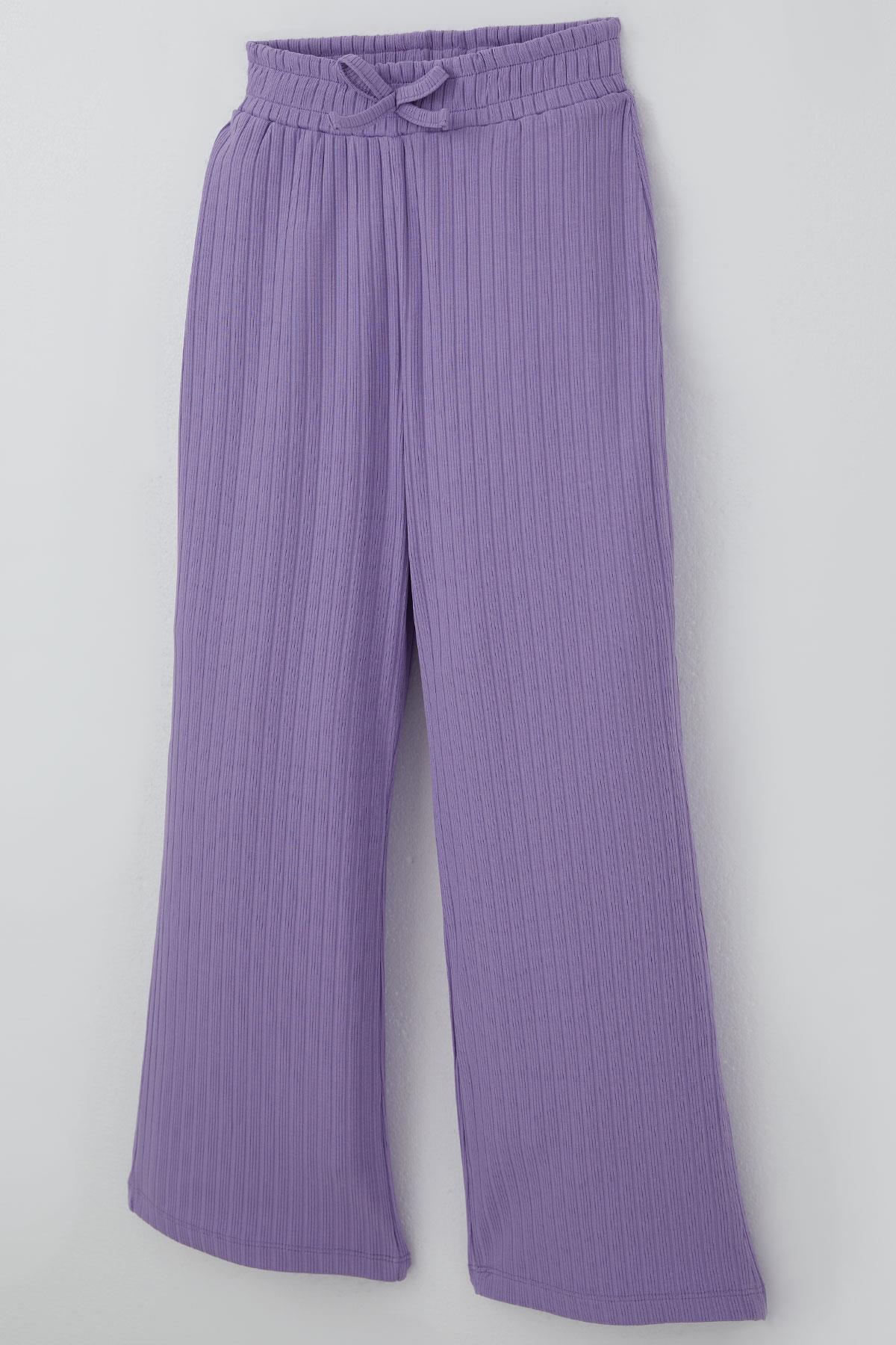 Breeze Kız Çocuk Pantolonlu Takım Yazı & Kalp Nakışlı Pantolonu Fiyonk Aksesuarlı Lila (4-8 Yaş)