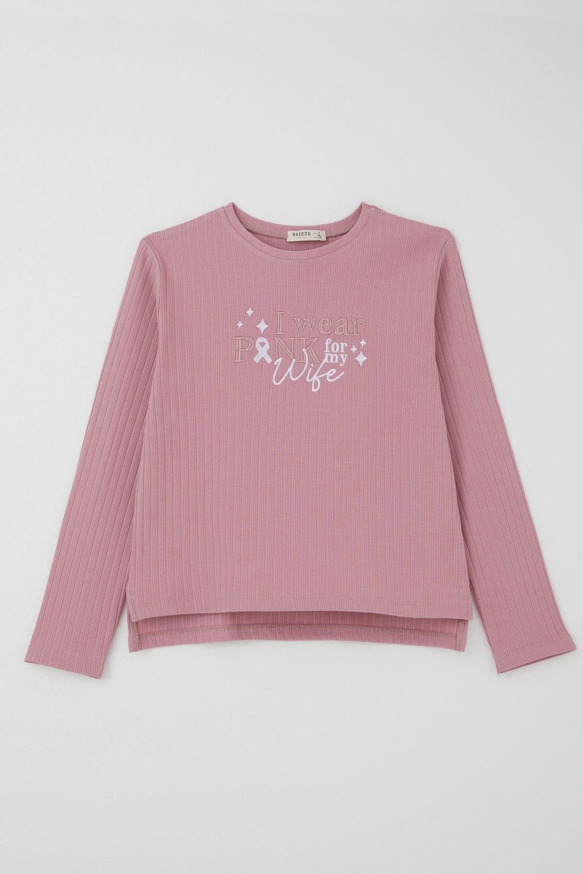 Breeze Kız Çocuk Pantolonlu Takım Yazı Nakışlı Fiyonk Detaylı Gülkurusu (4-8 Yaş)