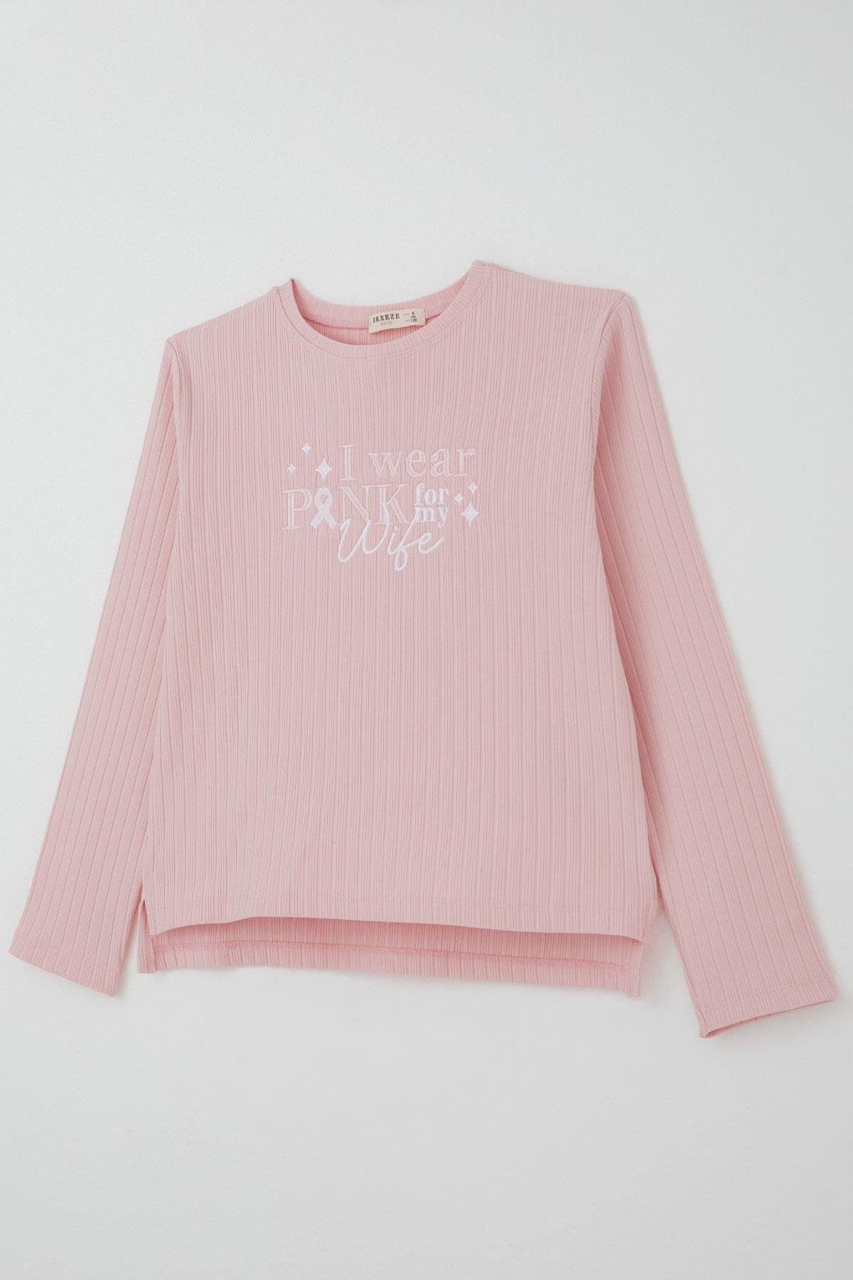 Breeze Kız Çocuk Pantolonlu Takım Yazı Nakışlı Fiyonk Detaylı Pembe (4-8 Yaş)