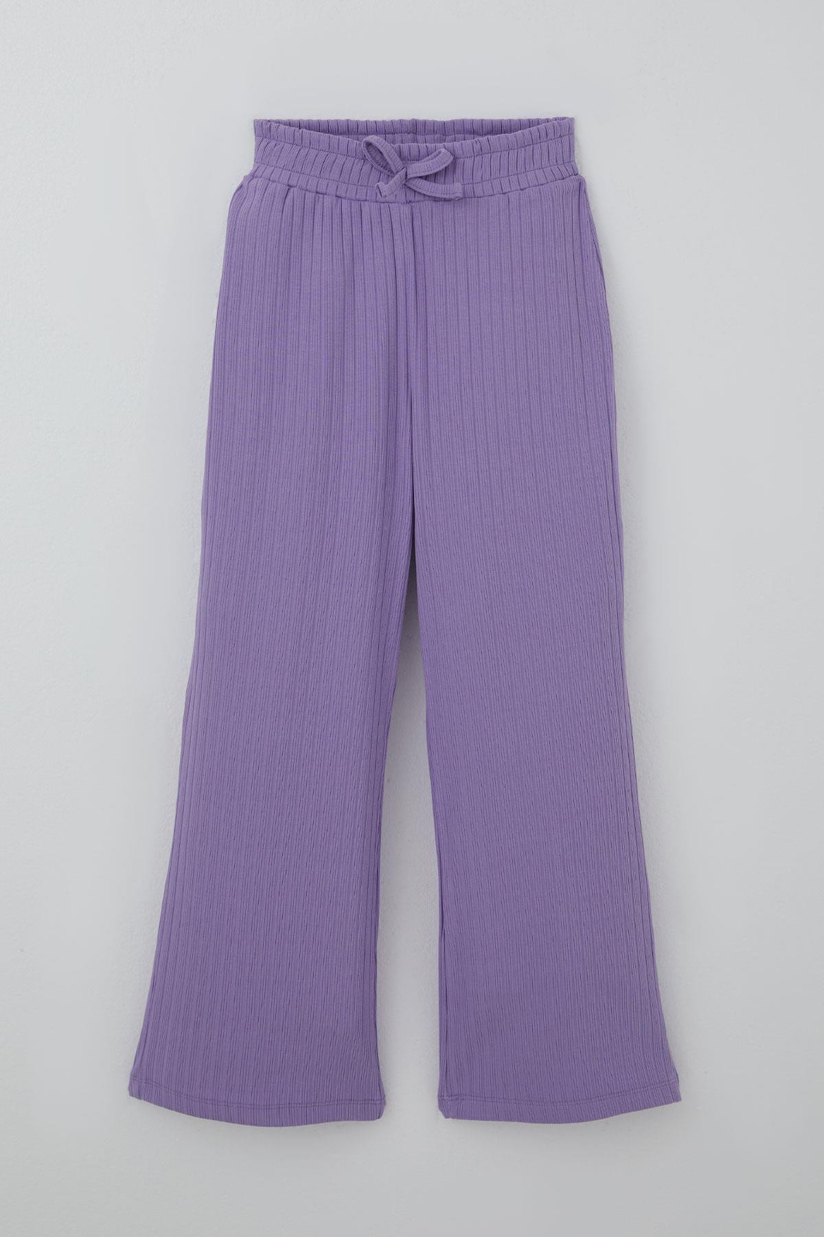 Breeze Kız Çocuk Pantolonlu Takım Yazı & Kalp Nakışlı Pantolonu Fiyonk Aksesuarlı Lila (4-8 Yaş)