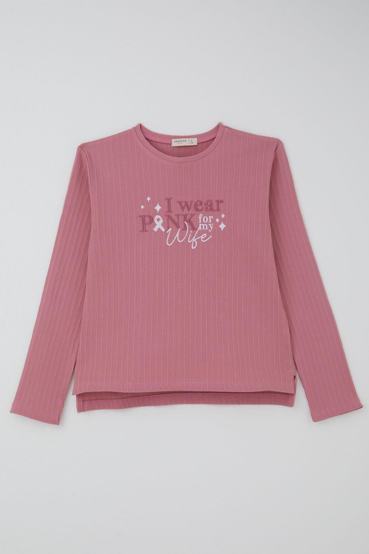 Breeze Kız Çocuk Pantolonlu Takım Yazı Nakışlı Fiyonk Detaylı Gülkurusu (4-8 Yaş)