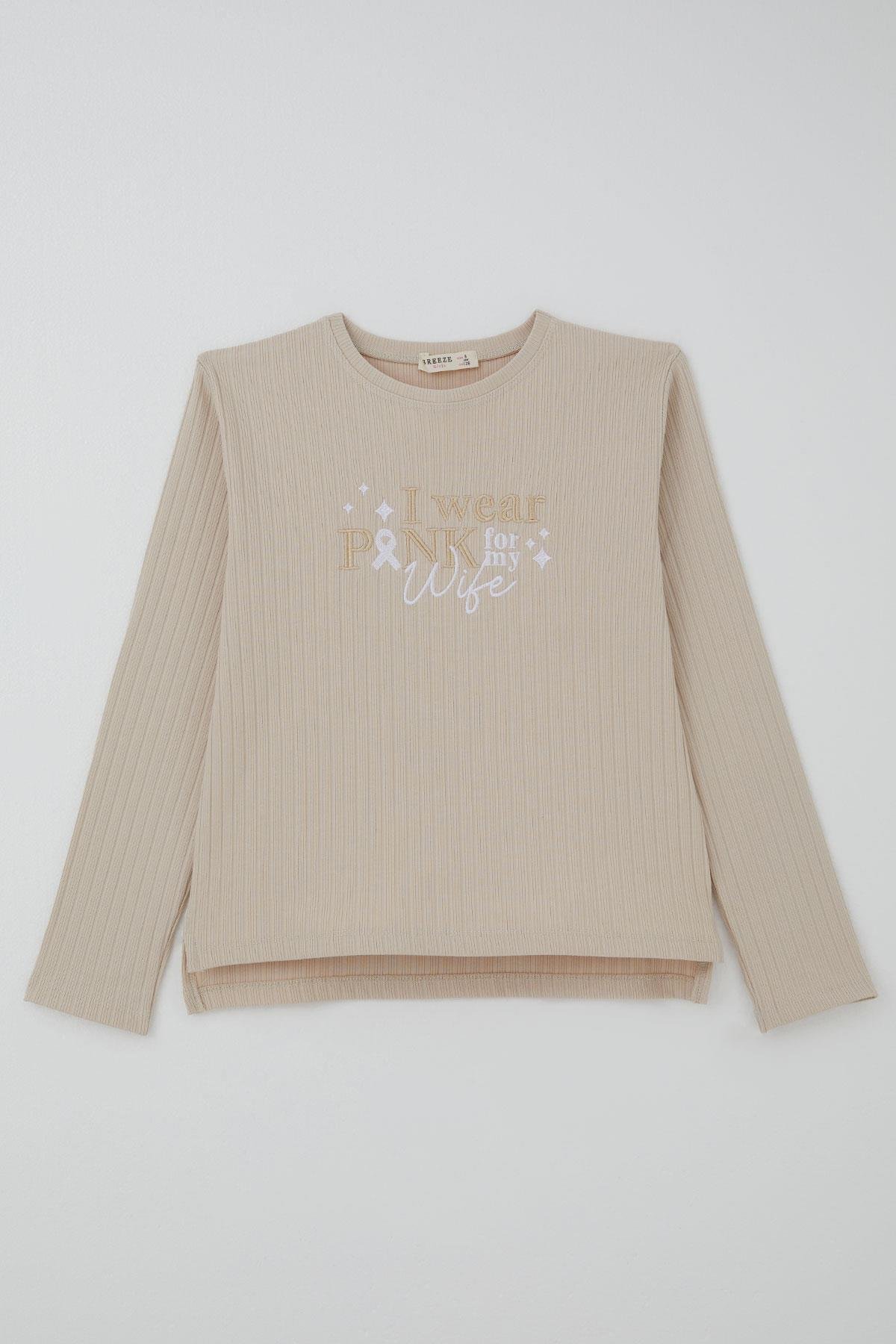 Breeze Kız Çocuk Pantolonlu Takım Yazı Nakışlı Fiyonk Detaylı Taş (4-8 Yaş)