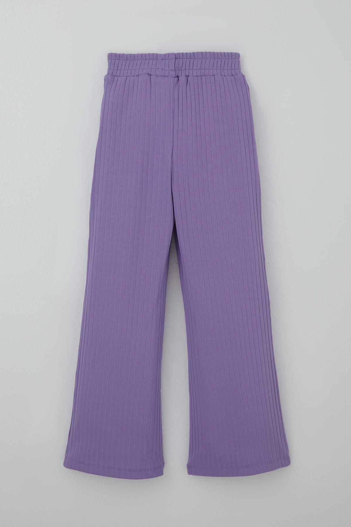 Breeze Kız Çocuk Pantolonlu Takım Yazı Nakışlı Fiyonk Detaylı Lila (4-8 Yaş)